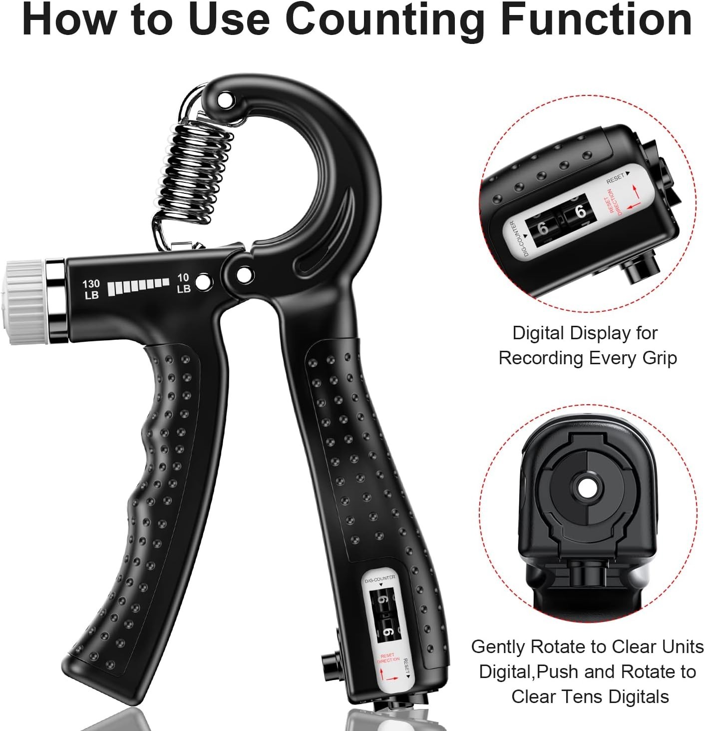 2 Pack Adjustable Hand Grip Strengthener 10-130 lbs with Smart Counting Function