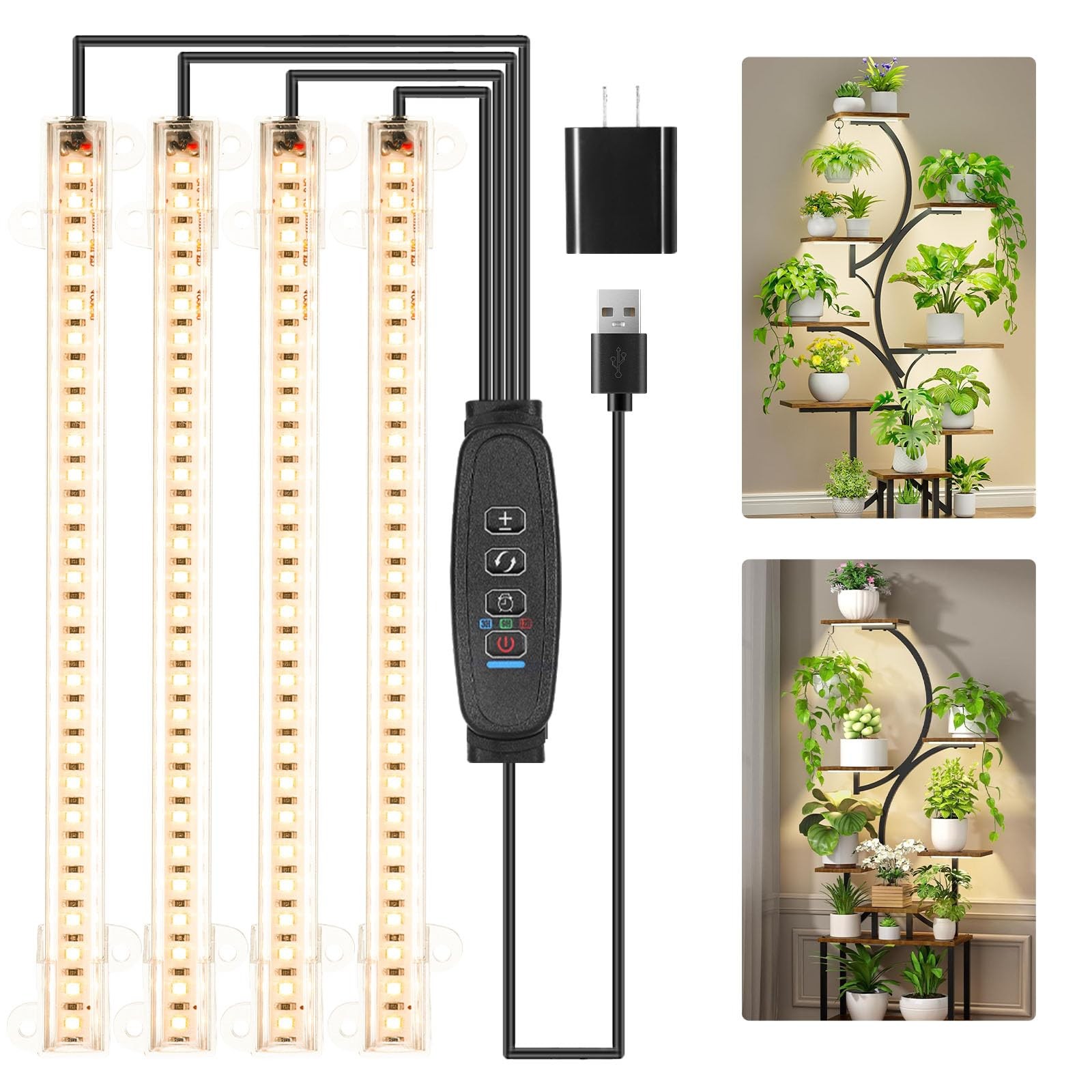 Four Head 8.6 Inches LED Grow Light Strips, 8.6Inch 4 1 Pack, White