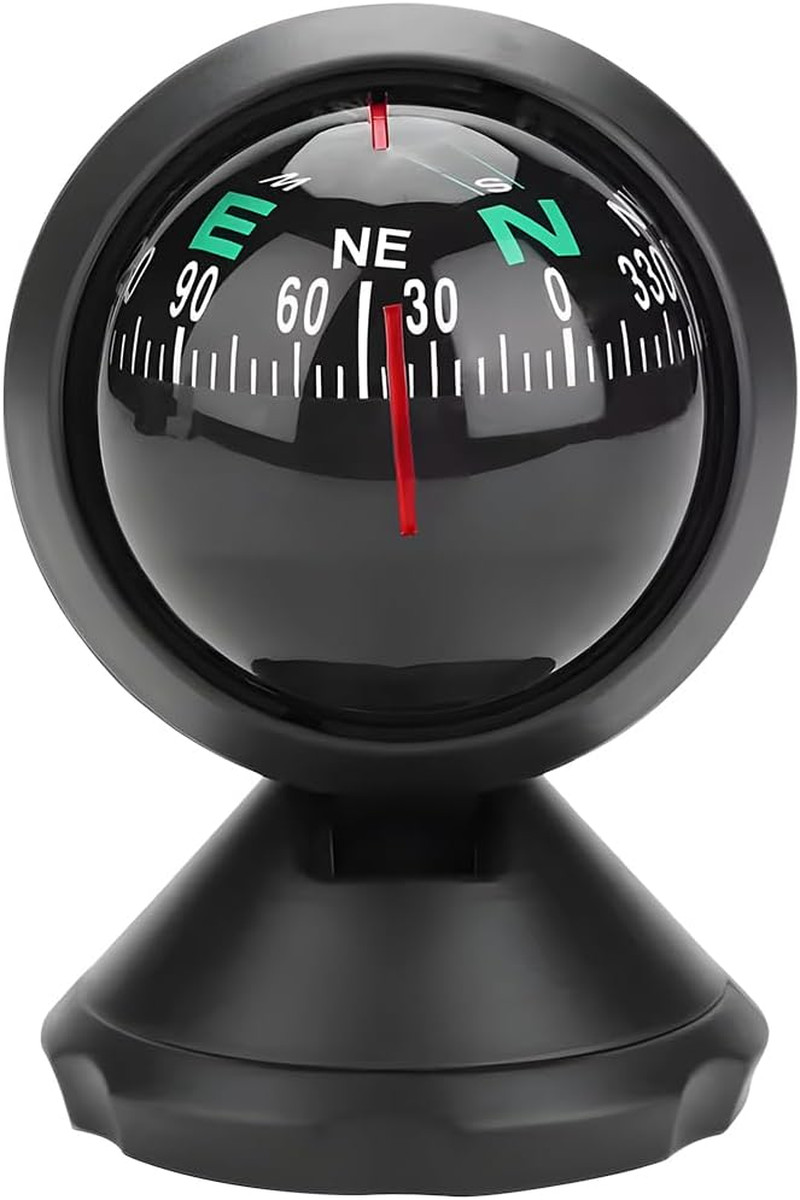 Car Compass, Vehicle Compass Ball with Bottom Stick, Dash Mount Adjustible Auto