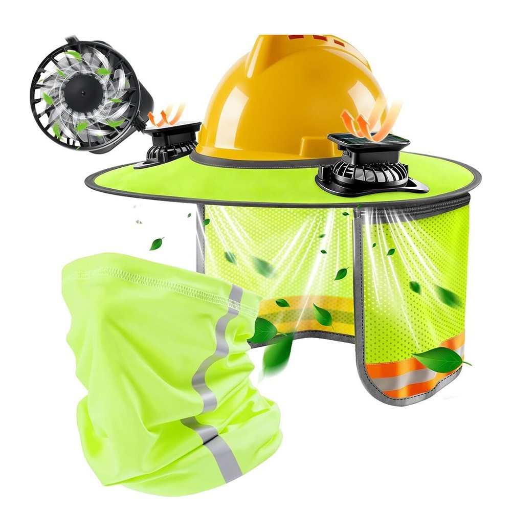 Sun Shade for Hard Hat with Full Brim Mesh and Dual USB/Solar Fans