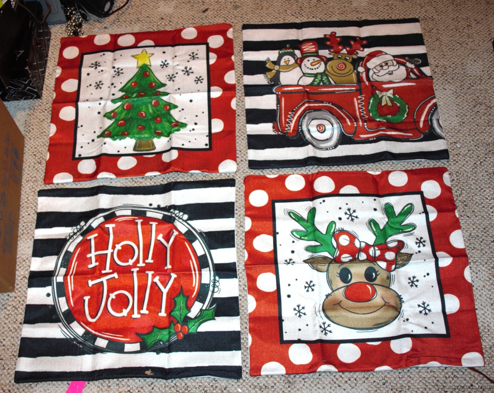 set of 4 Christmas Pillow Covers For 16" pillows, 17.5 square