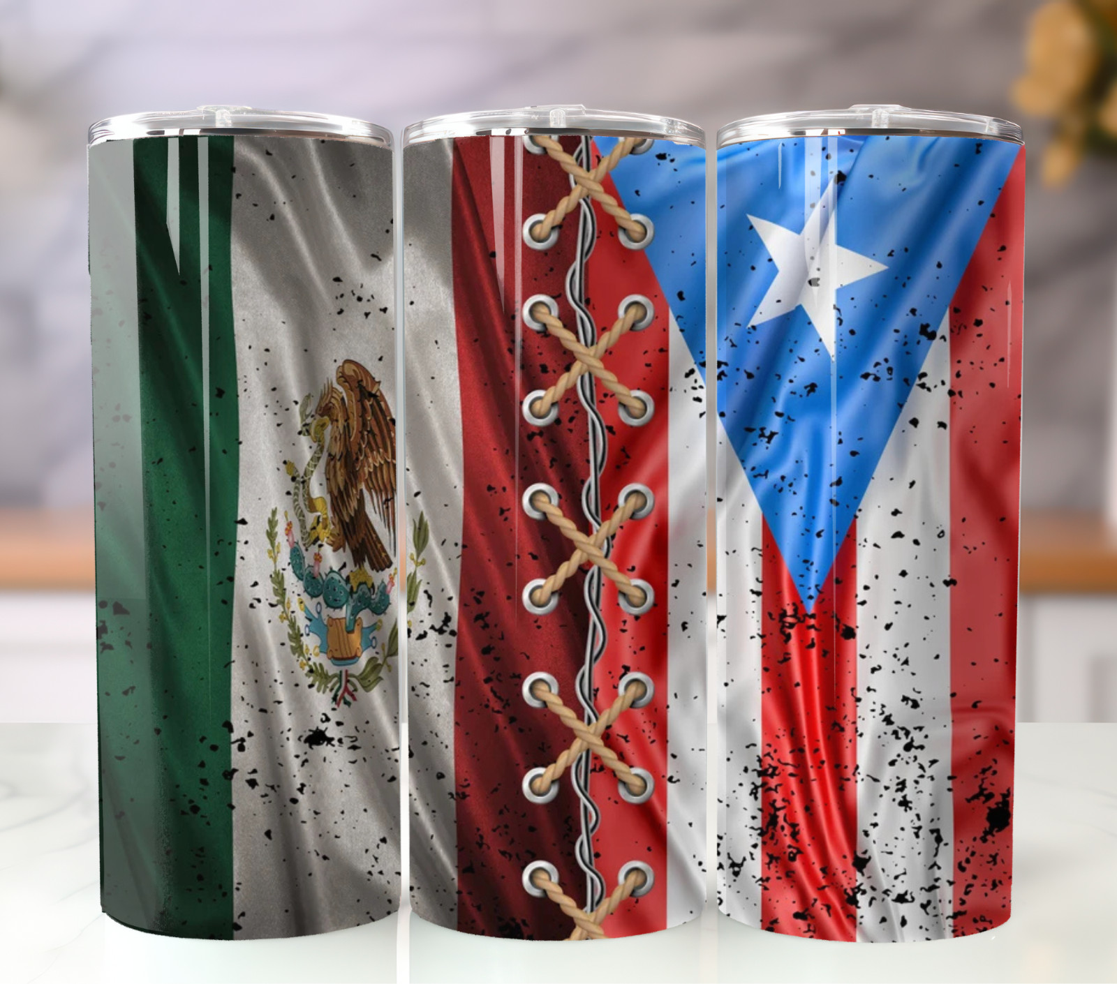 20oz Stainless Steel Tumbler Insulated Travel Mug Puerto Rico Mexico Flag