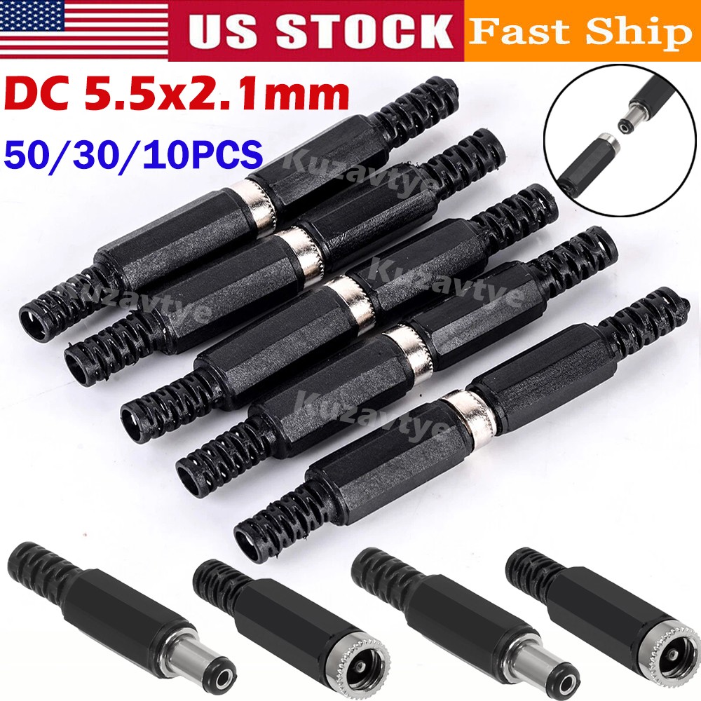 100/10Pcs 2.1*5.5mm DC Power Plug Jack Adapter DC Power Connector Male & Female