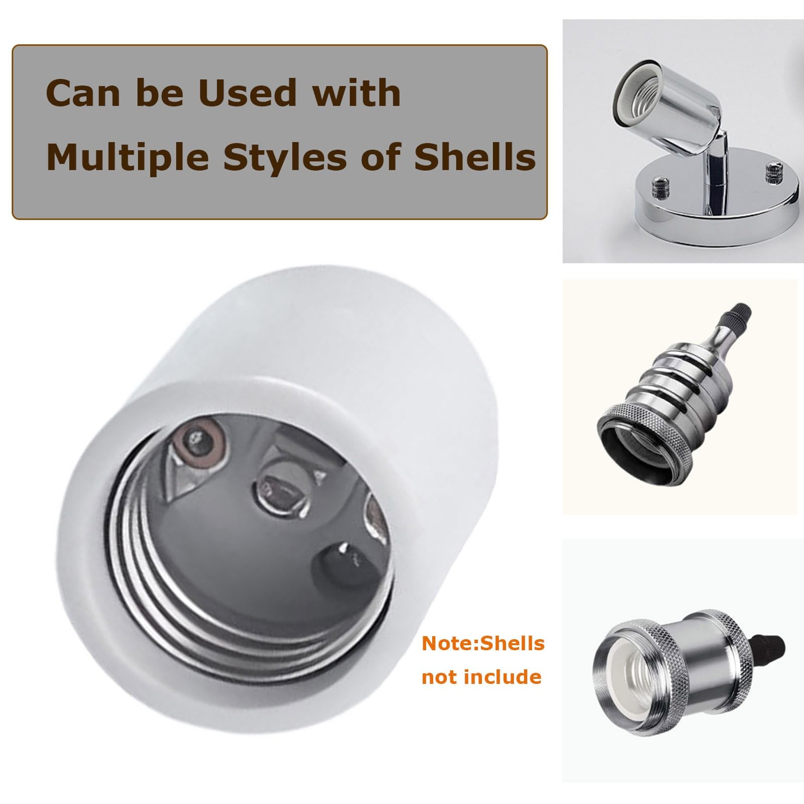 Keyless E26 Porcelain Socket,Ceramic Medium Base Screw Socket with Hickey IPS...