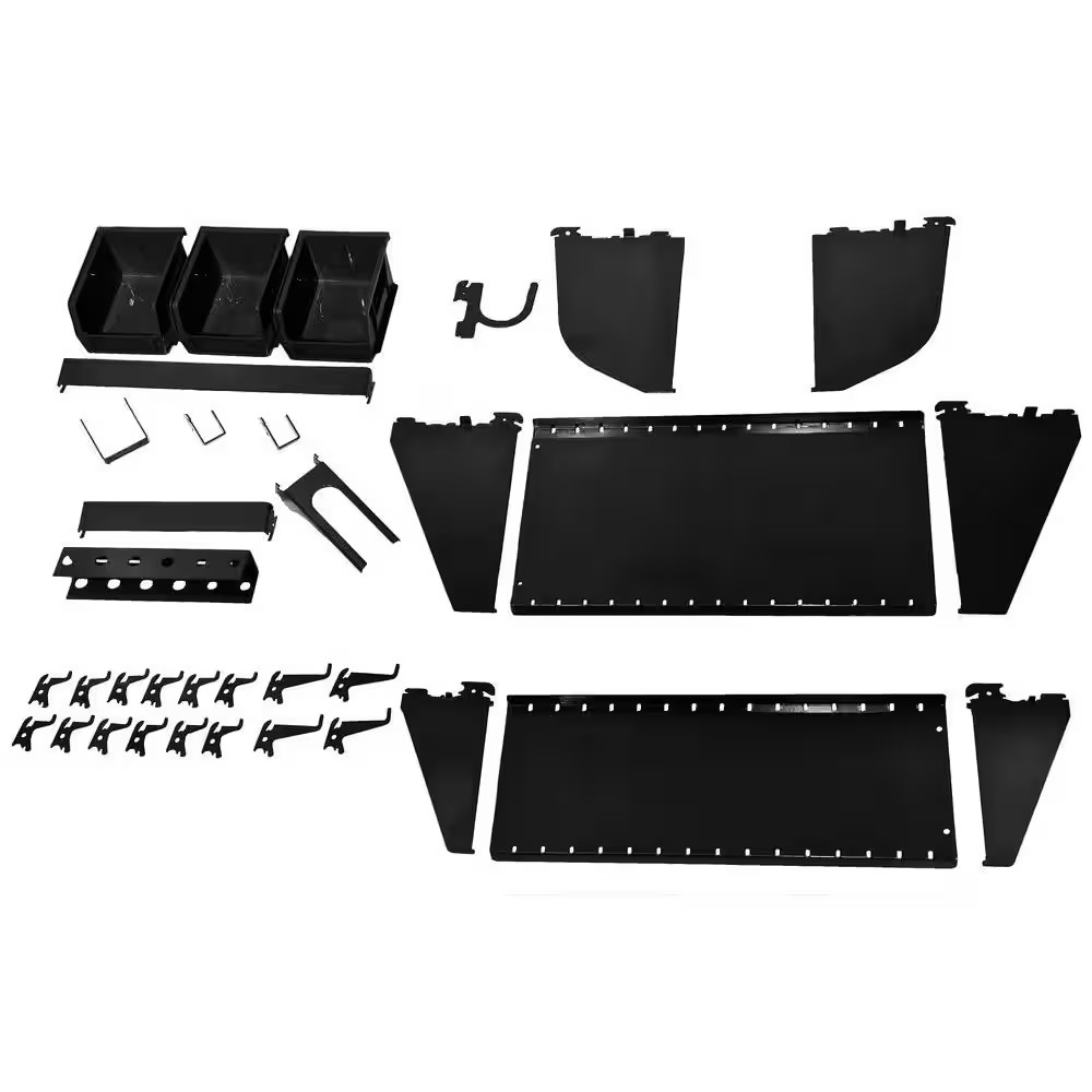 1 In. Vertical Black Slotted Metal Pegboard Workstation Accessory Kit