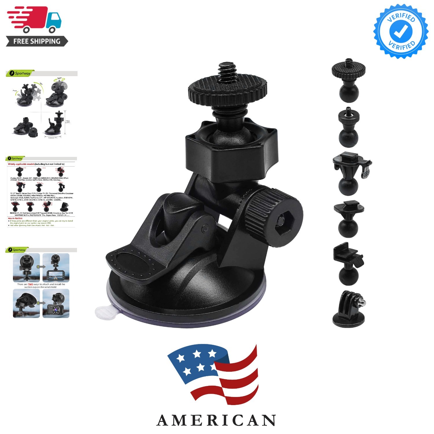 Sportway S30 Dash Cam Suction Mount (2nd Gen) with 10pcs Joints for