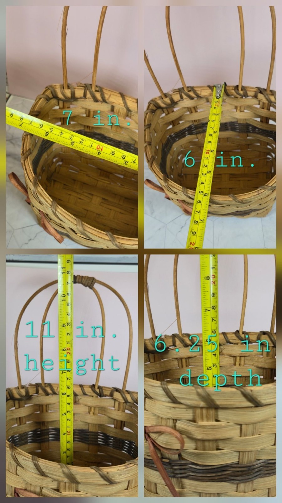 Handcrafted Woven Bow Basket Double Arch Handle Natural Rustic Storage decor