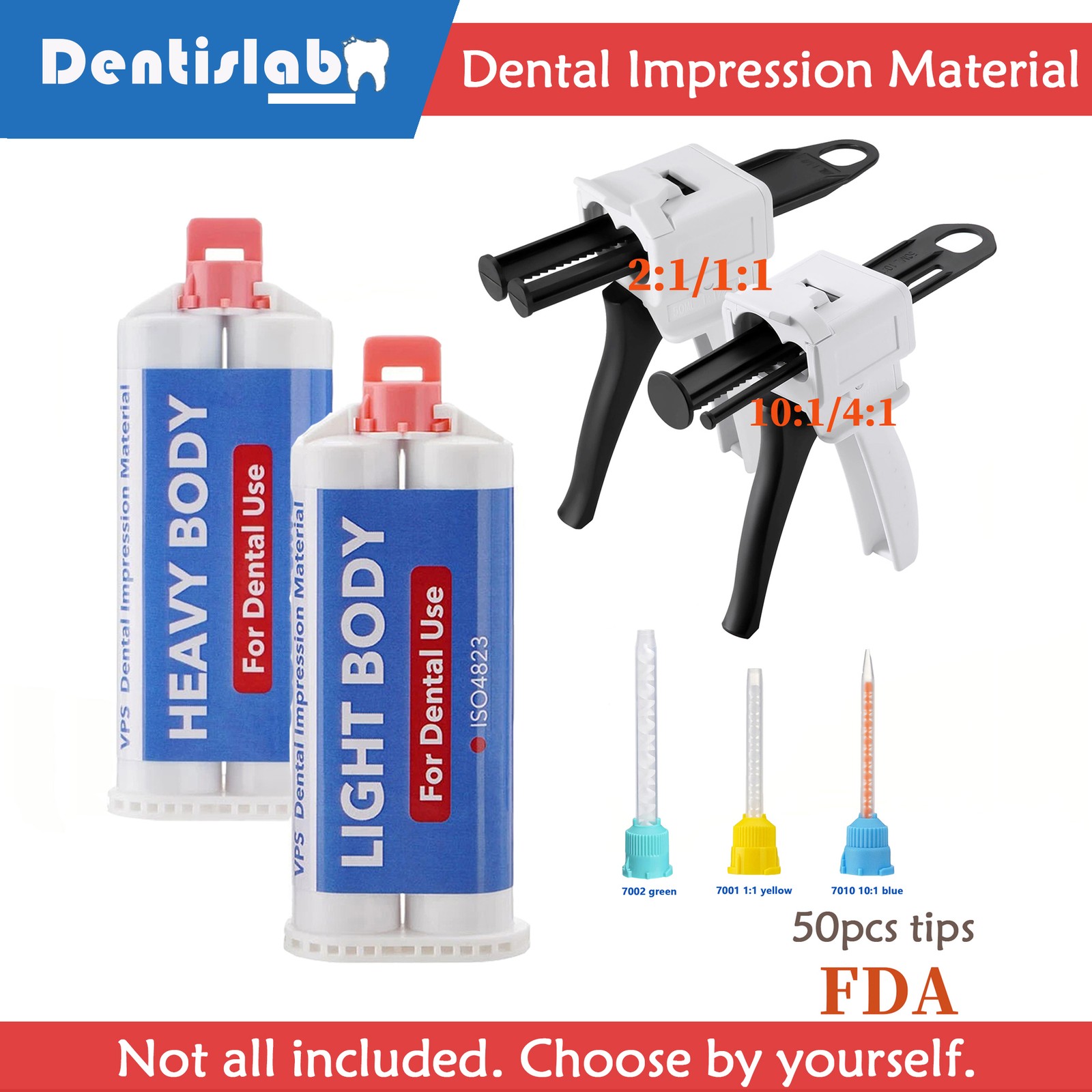 Dispensing Gun Dental Heavy/Light Body Fast Dental Impression Material Mix Tip