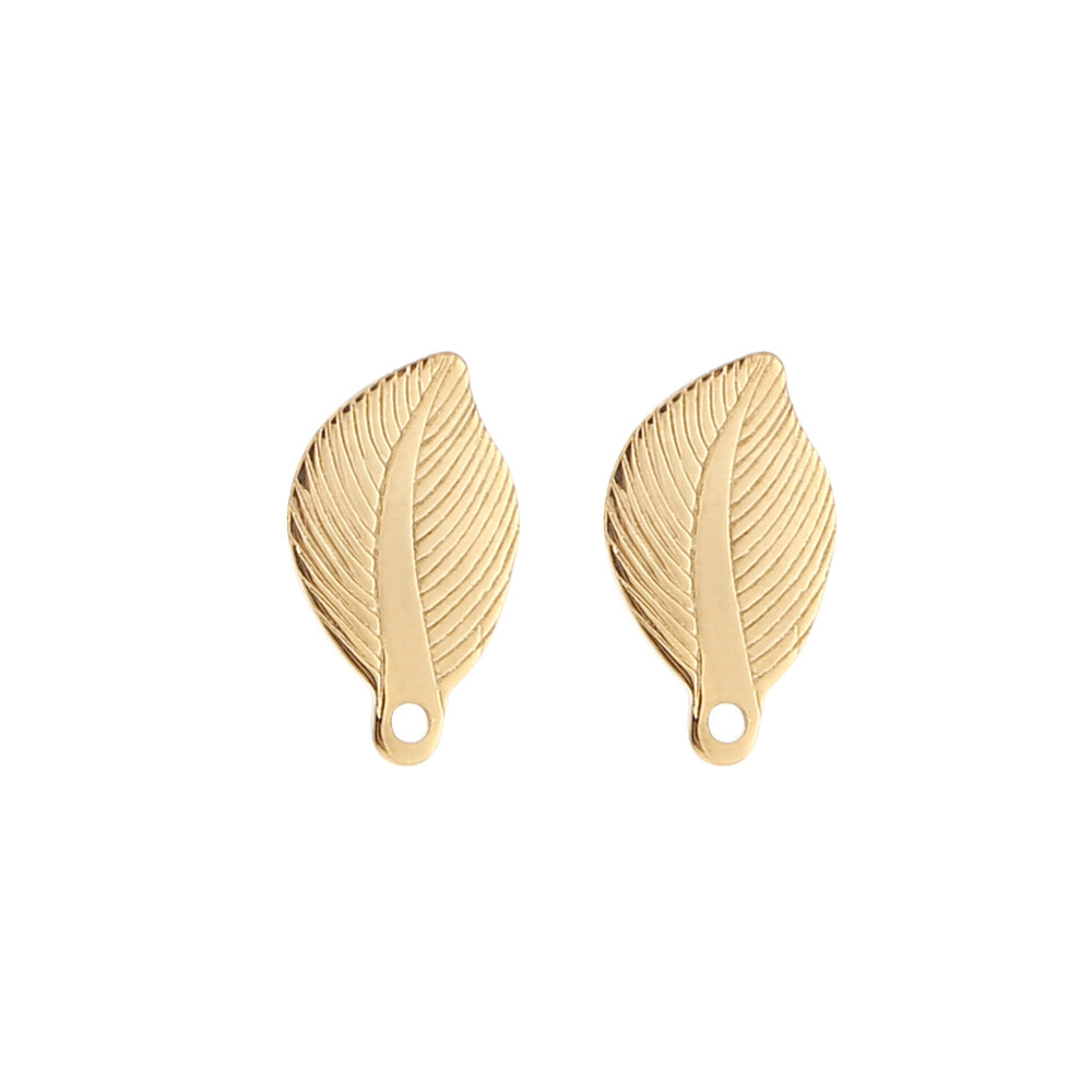 New Gold Stainless Steel Leaf With Ring Ear Stud Earrings for DIY Earrings Make