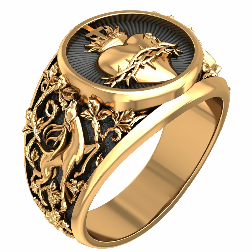 Mens Cross Sacred Heart Of Jesus Christ Ring Amulet Brass Jewelry Size 6-15