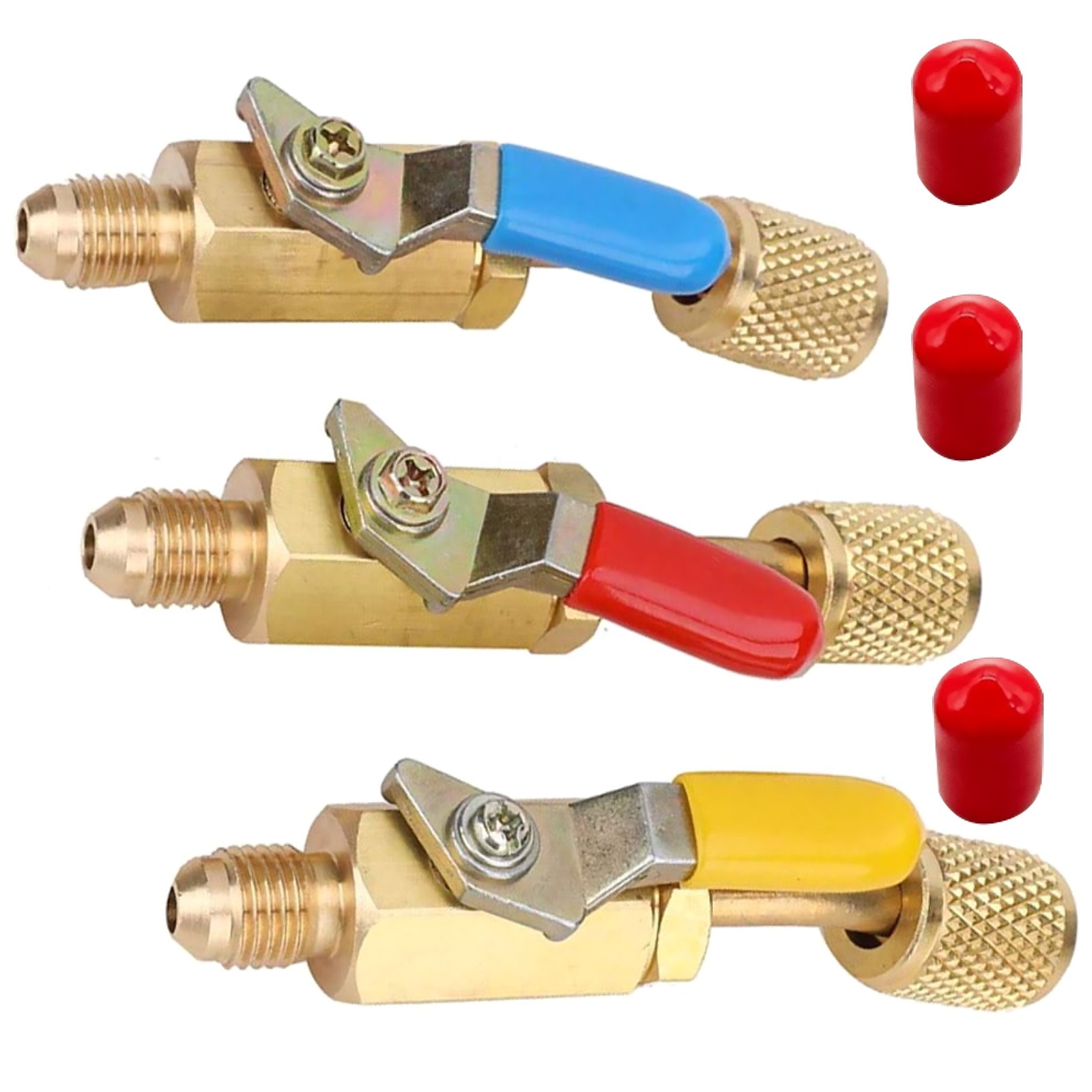3PCS New Brass Air Conditioning Shut Valve Accessories 1/4" SAE Male And Female