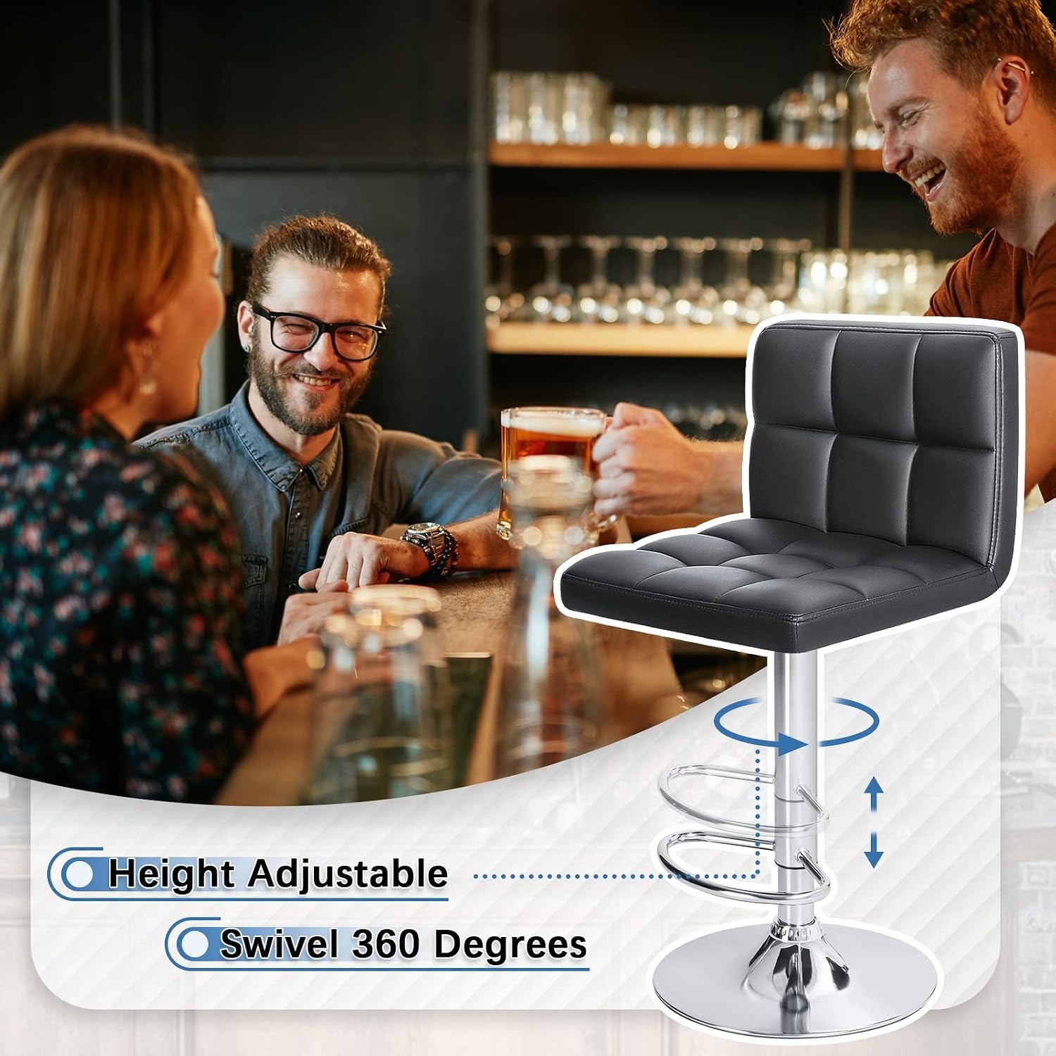 Bar Stools Modern PU Leather Adjustable Swivel Barstools Armless Hydraulic