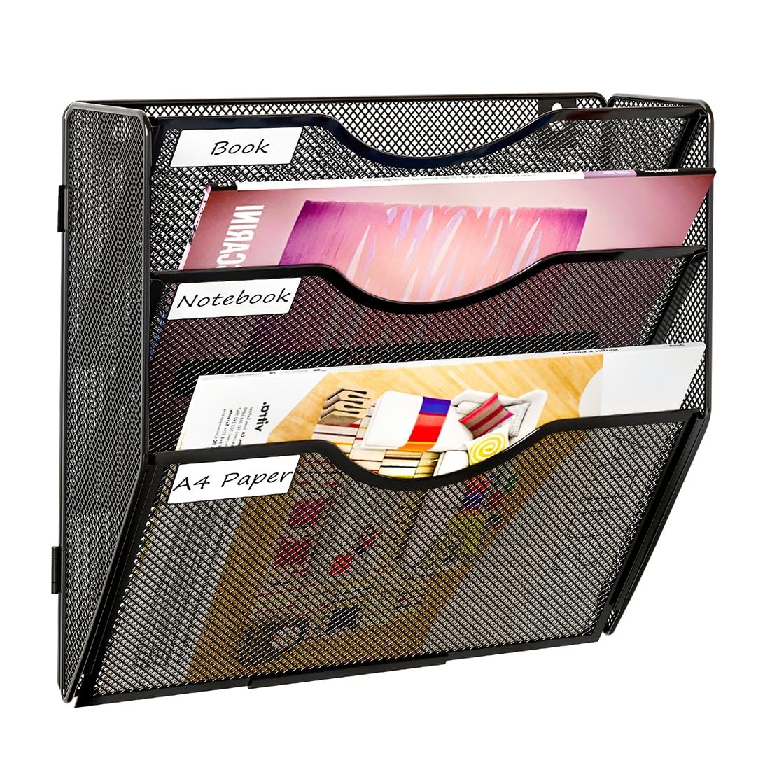 Hanging Wall File Holder, 3 Tier Mail Sorter for Wall, Mesh Office Wall Organ...
