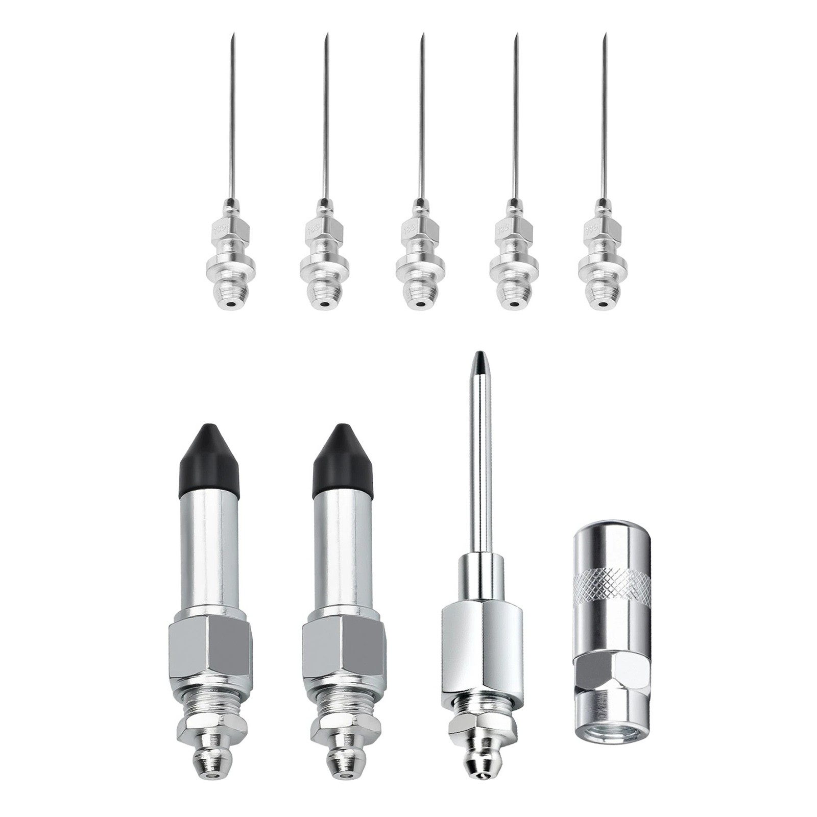 Complete Grease Injector Needle Nozzle Kit with Rubber Adapter Tool 9Pcs Set