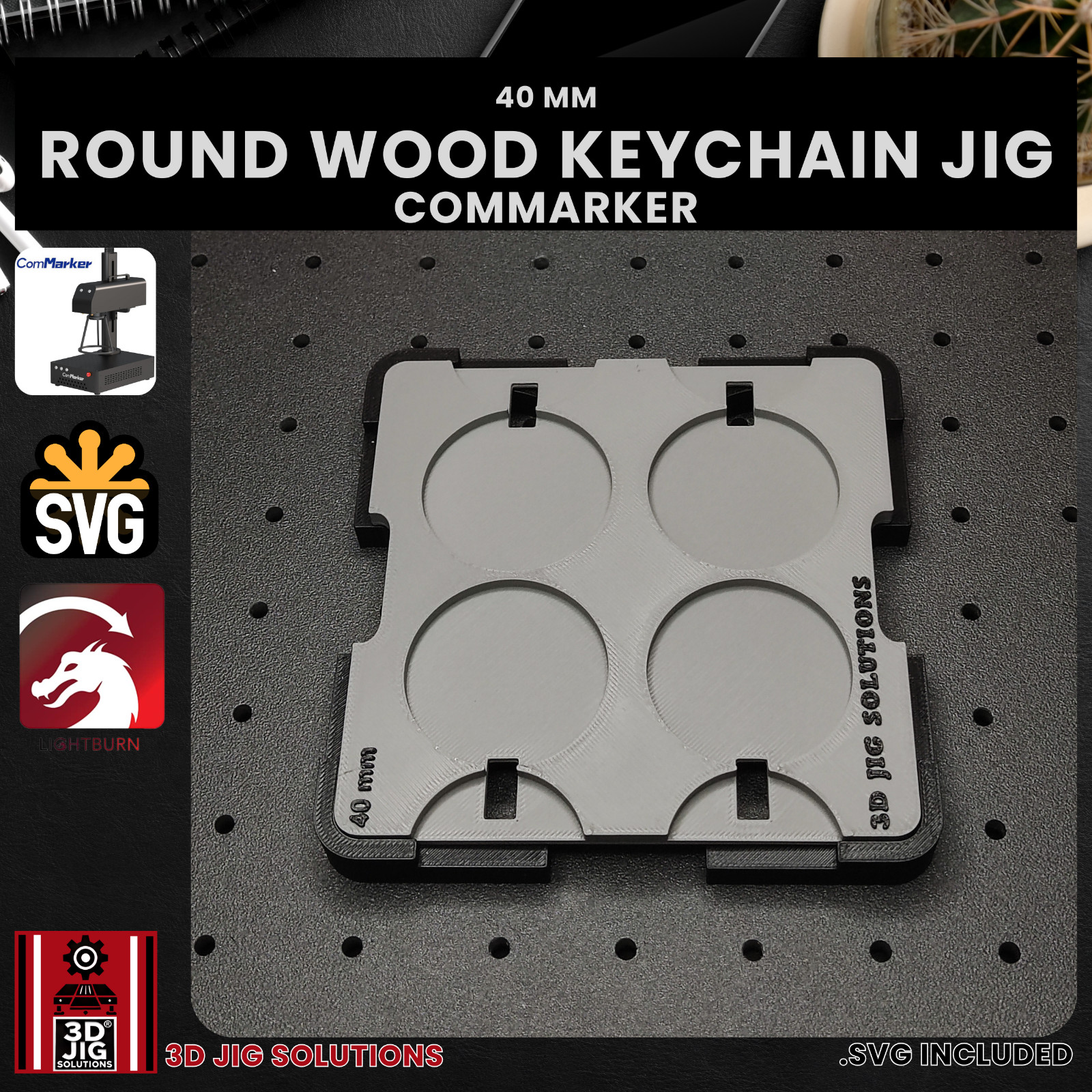 ComMarker Round Wood Keychain Jig | Laser Engraving Template
