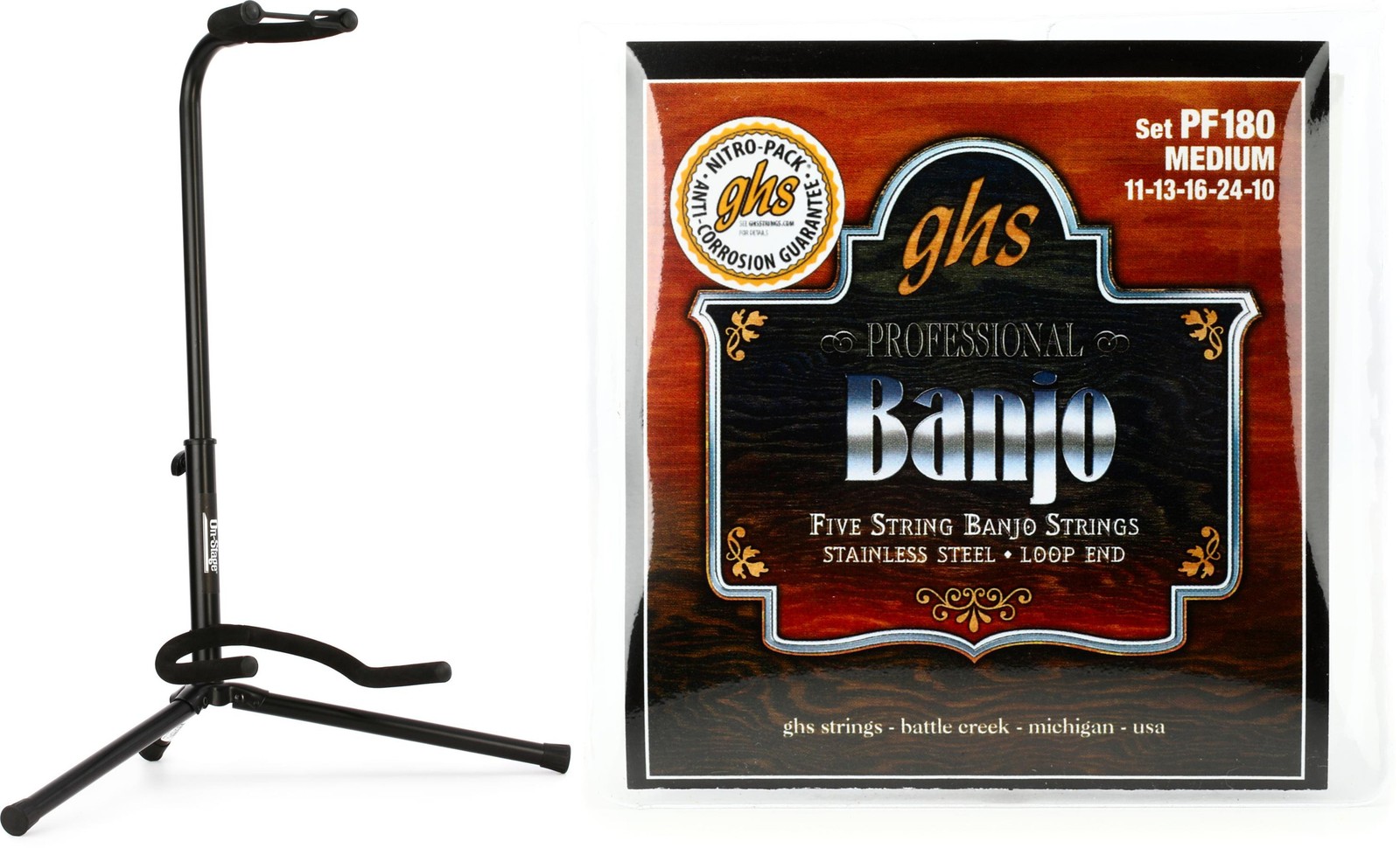 On-Stage XCG-4 Classic Guitar Stand + GHS PF180 Value Bundle