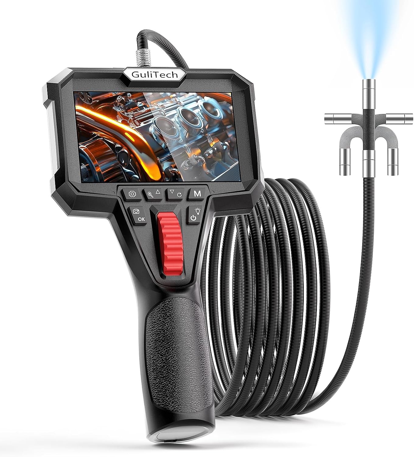 3.28FT Two-Way Articulating Borescope Camera with Light, 6.2mm Inspection Camera