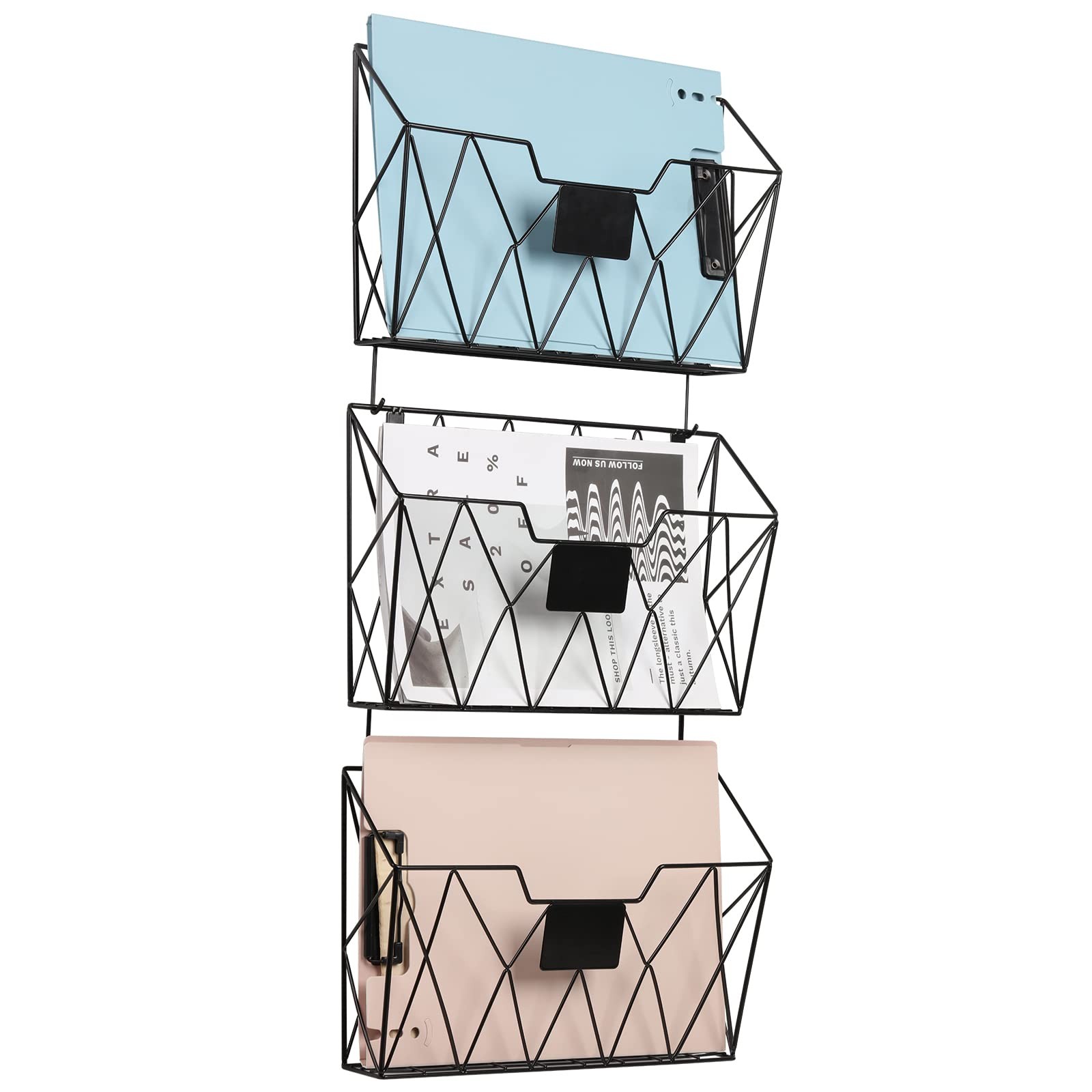 Wall File Organizer for Office Hanging Wall File Holder and Basket Set of 3 H...