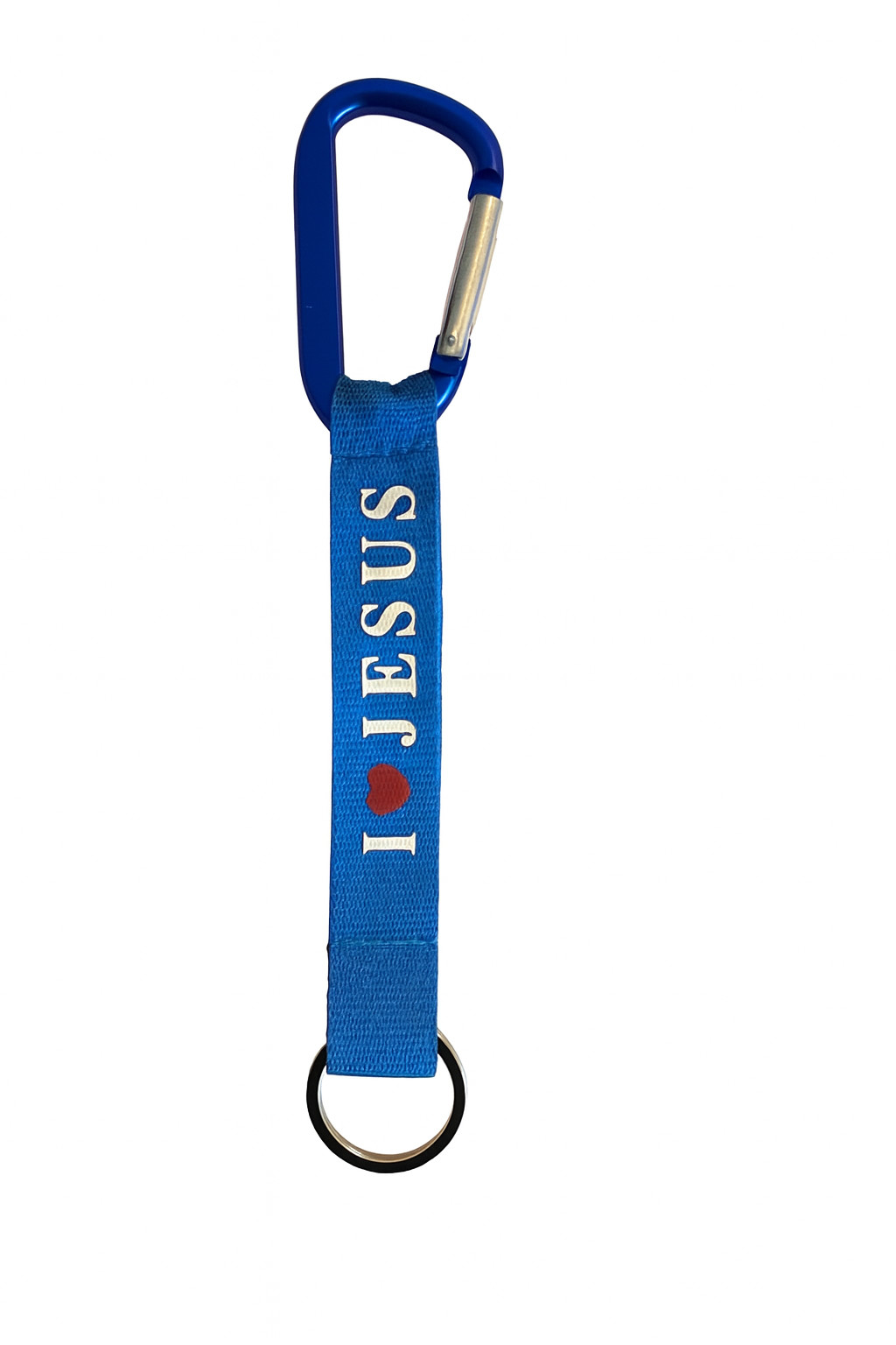 CARABINER KEY RING WITH STRAP [I ❤ JESUS] BLUE COLOR