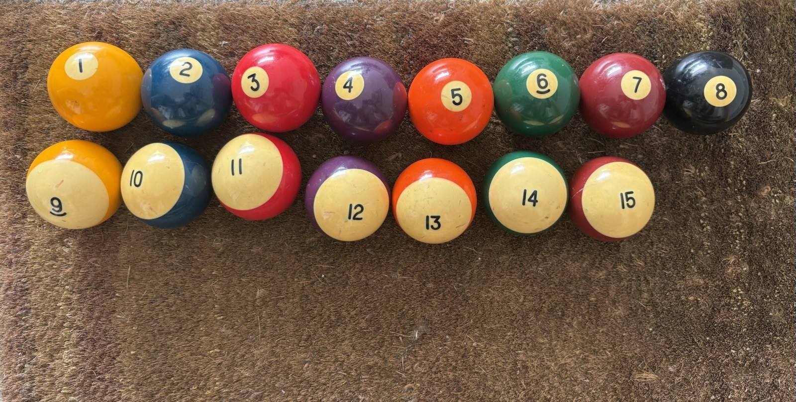 Vintage Billiard Pool Balls Set of 15 - Patina Stripes & Solids