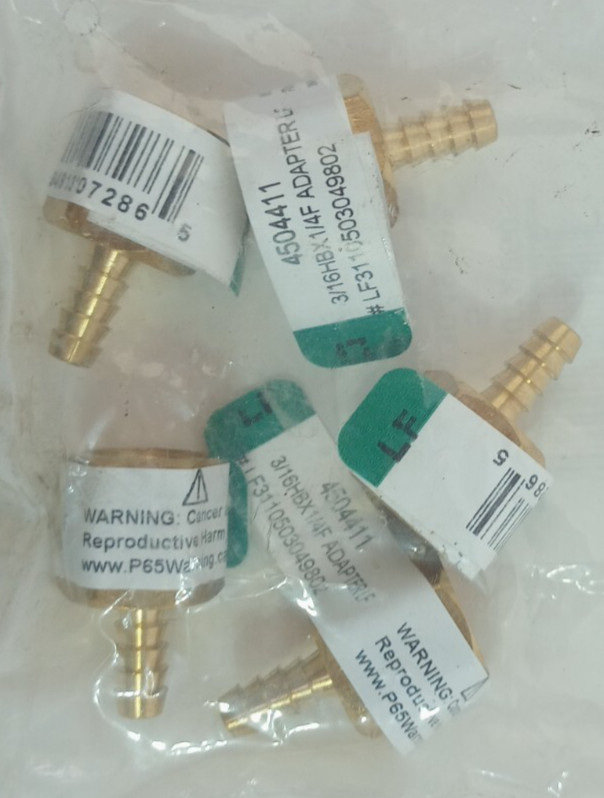 Lot of 5 Lead Free Brass Hose Barb Fitting, 3/16" Barb x 1/4" NPT Female Adapter