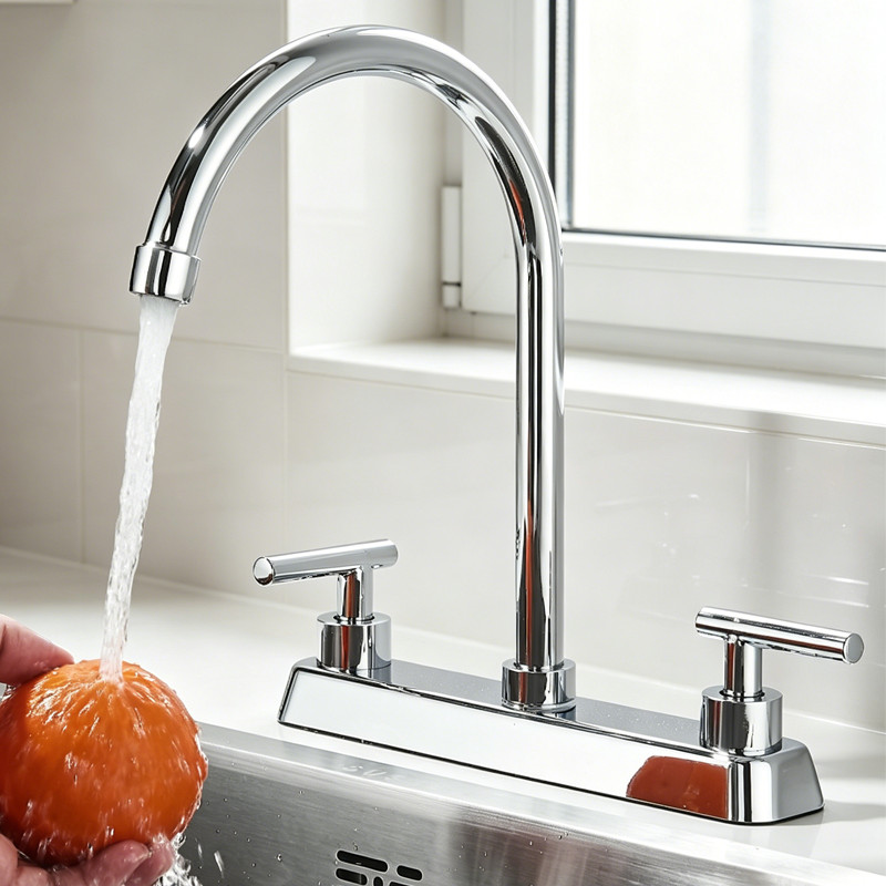 Chrome Kitchen Sink Faucet 2 Handle 3 Holes 360°Swivel Spout Camper RV Mixer Tap