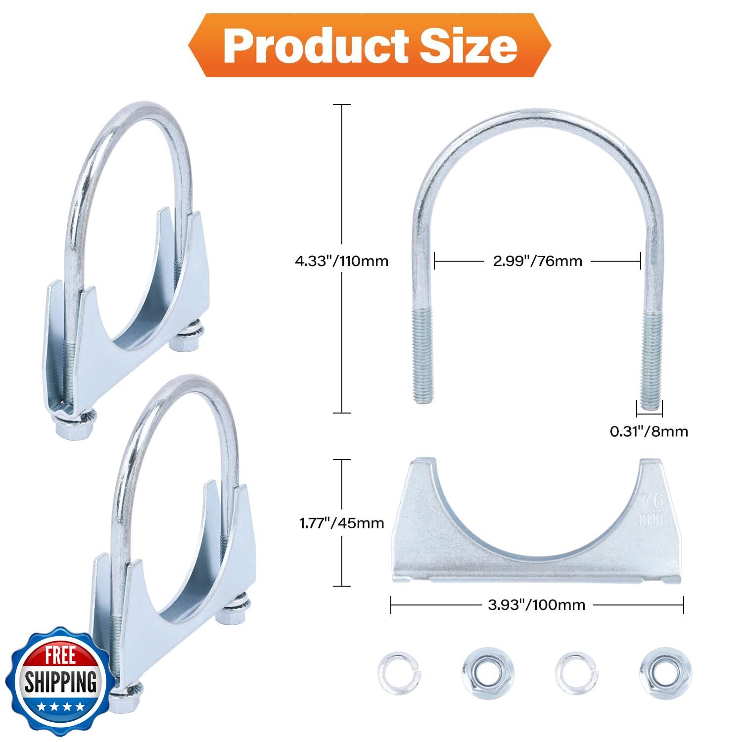 AFEISOL 2 Pack 3" U Bolt Clamp Saddle-Style Muffler Exhaust Clamps on Tip Pip