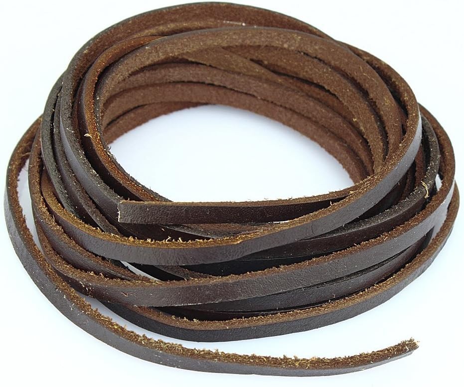 Genuine Rawhide 5mm Leather Cord - 2 Yard Flat Braiding String in Deep Espresso