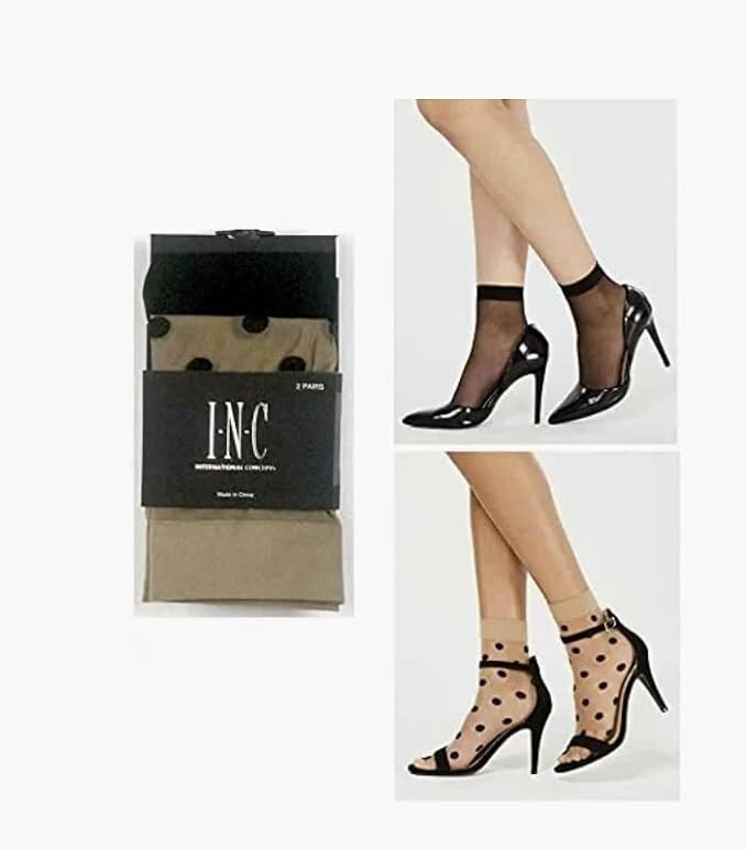 INC International Concepts Fashion Sheer Dot Anklet Simply Skinny Socks 2 Pairs
