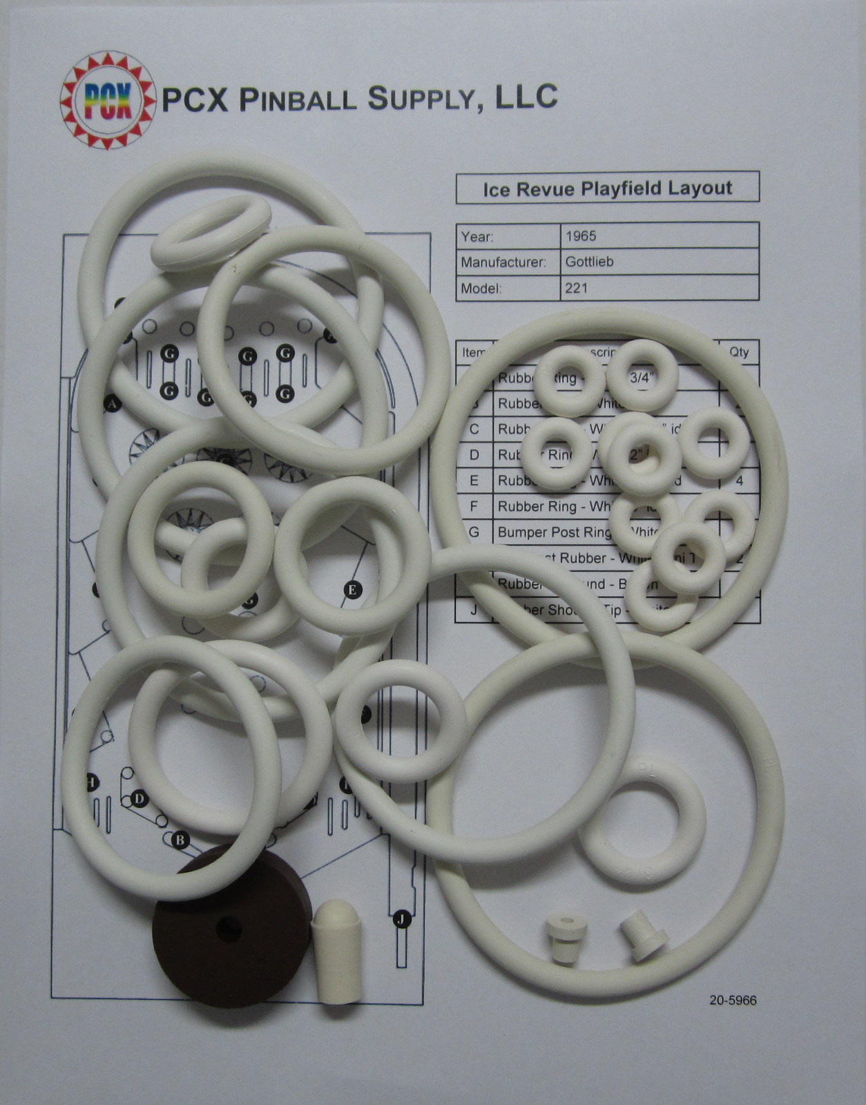 1965 Gottlieb Ice Revue Pinball Machine Rubber Ring Kit