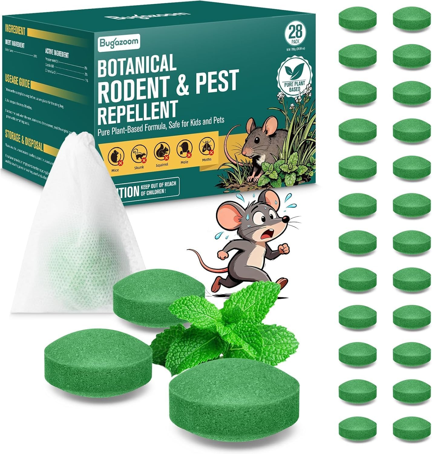 Natural Peppermint Oil Moth Balls for Rodents Deterrent‌ Balls - 28 Pack‌, Famil