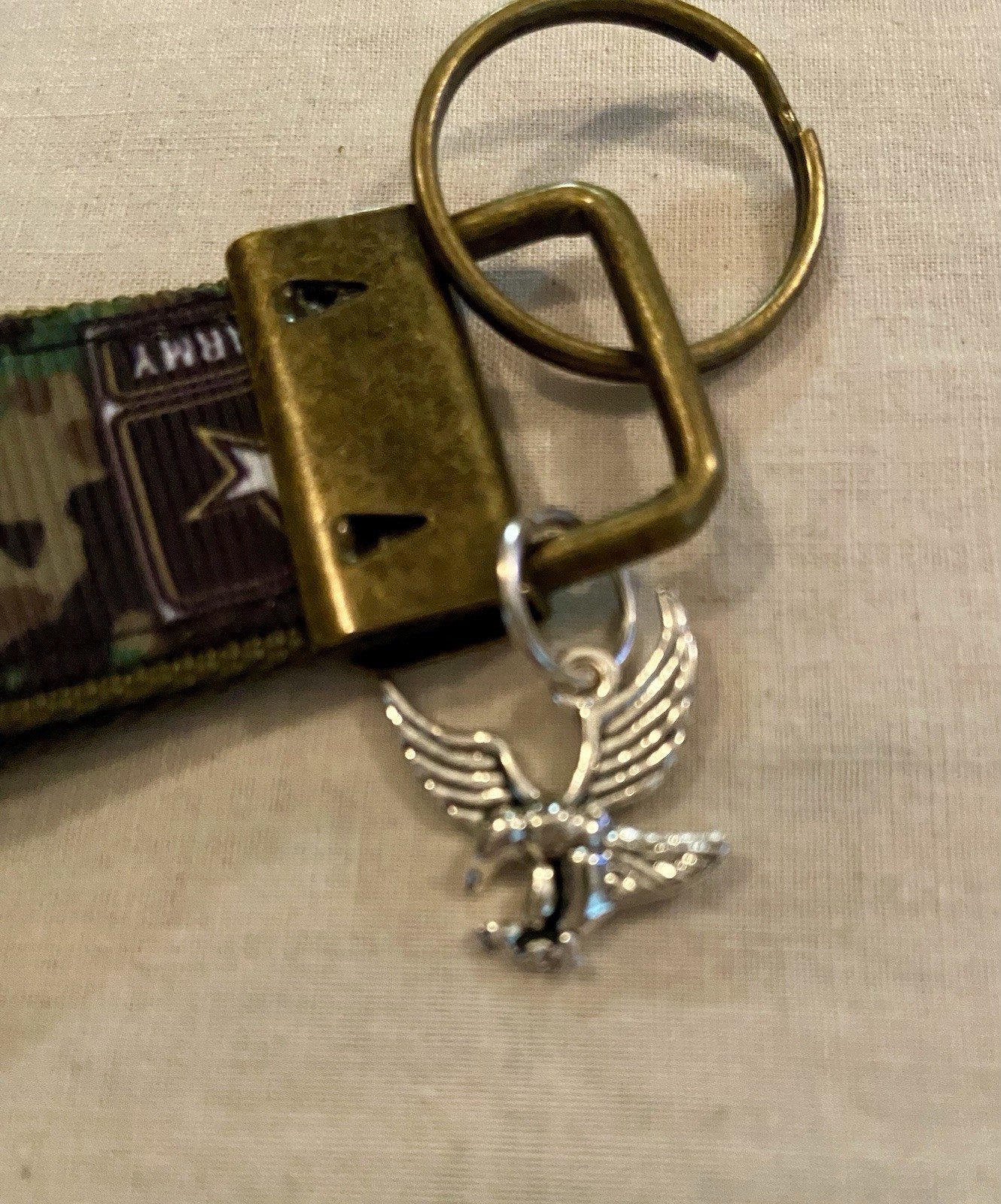 US Army 4” Key Fob With Charm Depicting An Eagle Attached