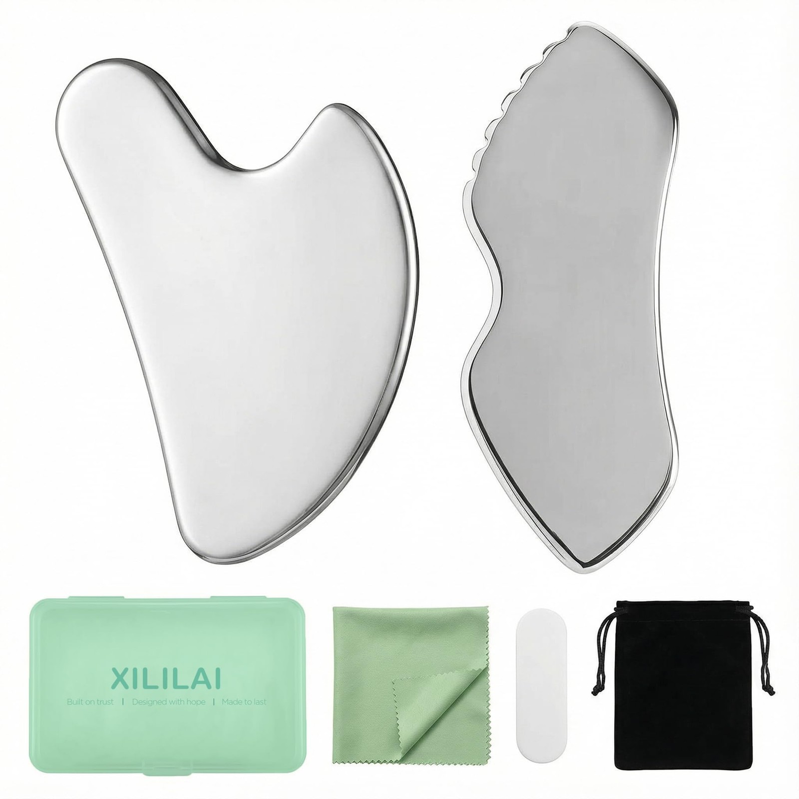 XILILAI Gua Sha Facial Tools Set, Stainless Steel Guasha Tool for Silver