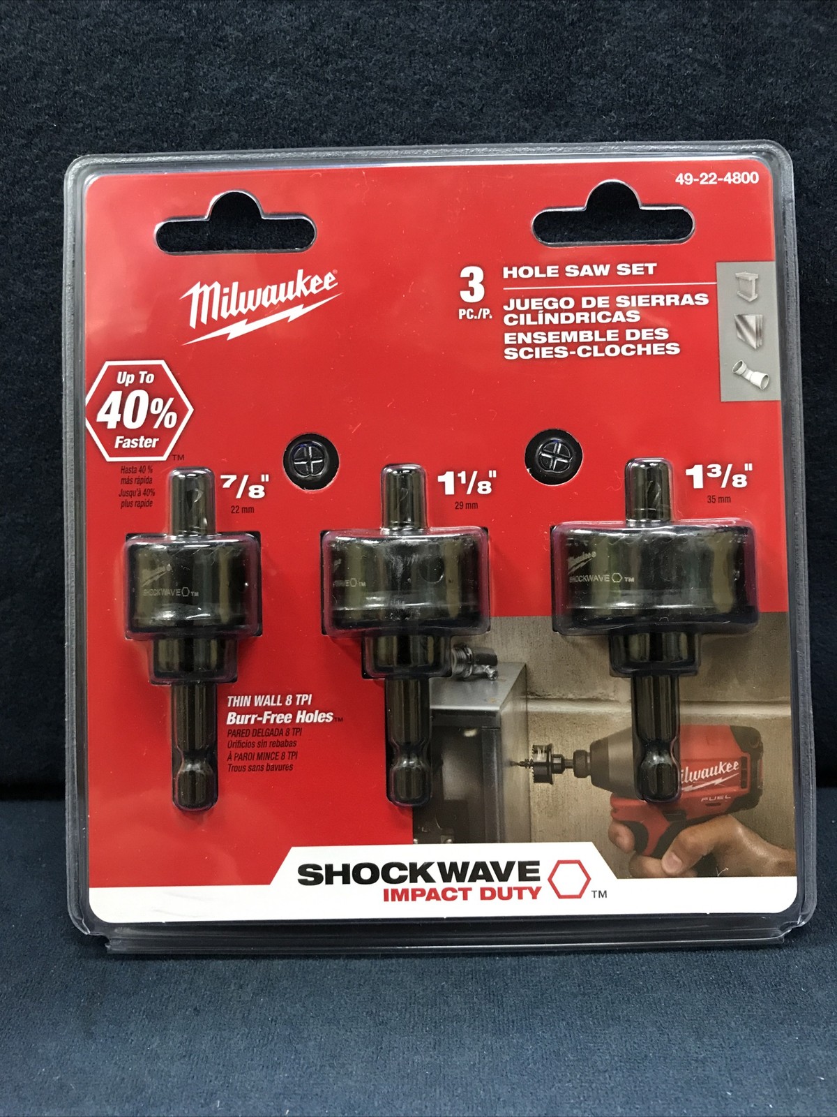 Milwaukee Shockwave Impact Duty Hole Saw Kit, 3-Pc., Model# 49-22-4800