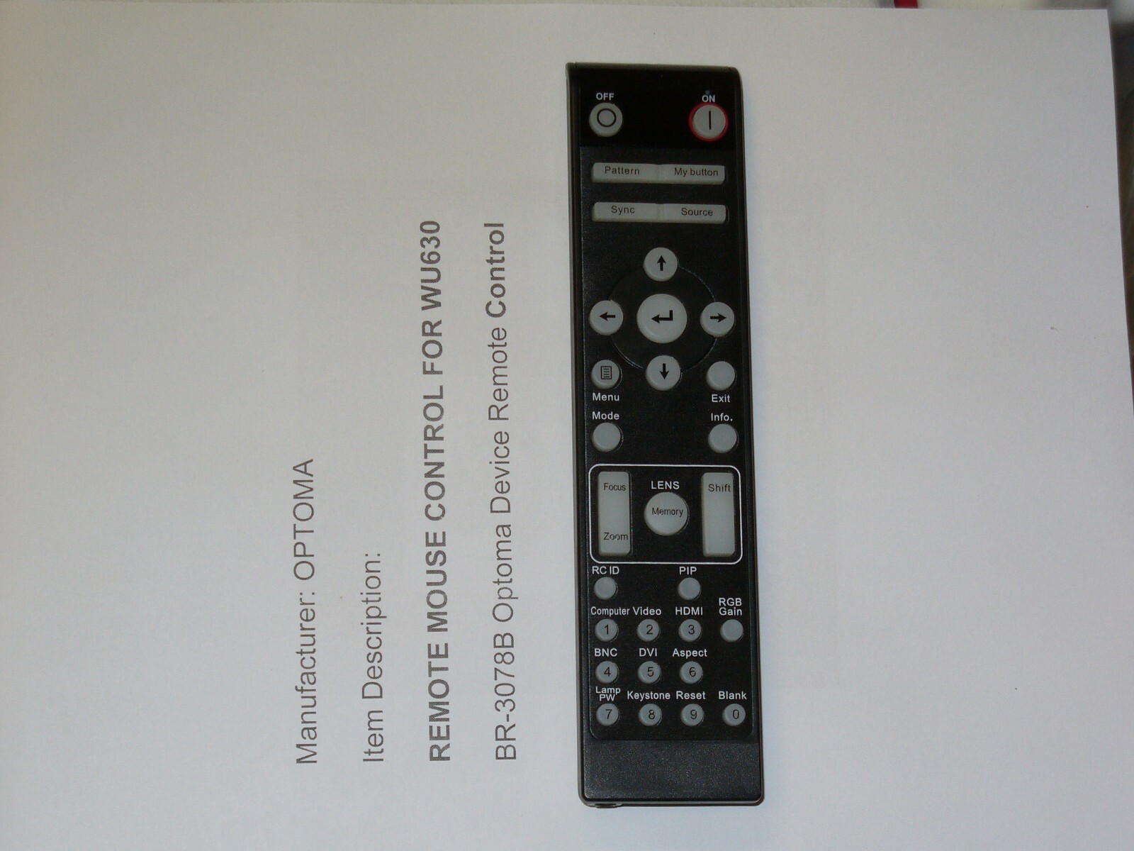 Optoma WU630 Projector = Remote Control ( BR-3078B ) unique code !! ( Read )