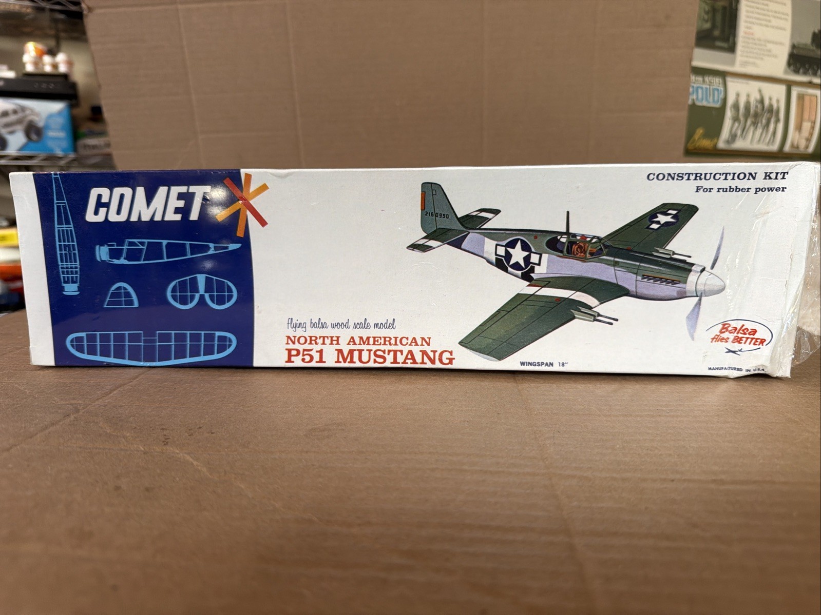 COMET P-51 MUSTANG 18" WINGSPAN #3204 NEW FLYING BALSA WOOD AIRPLANE MODEL KIT