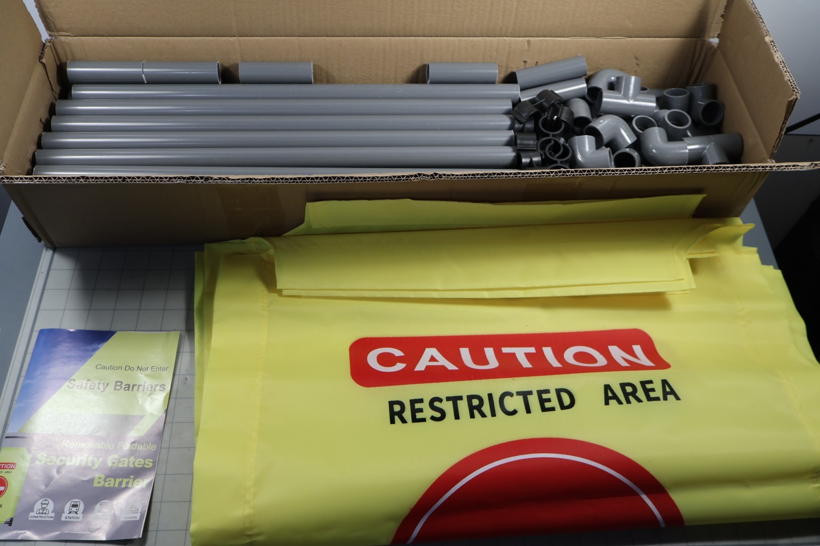 4-Panel Removable Foldable Security Gate Safety Barrier "Caution Do Not Enter"