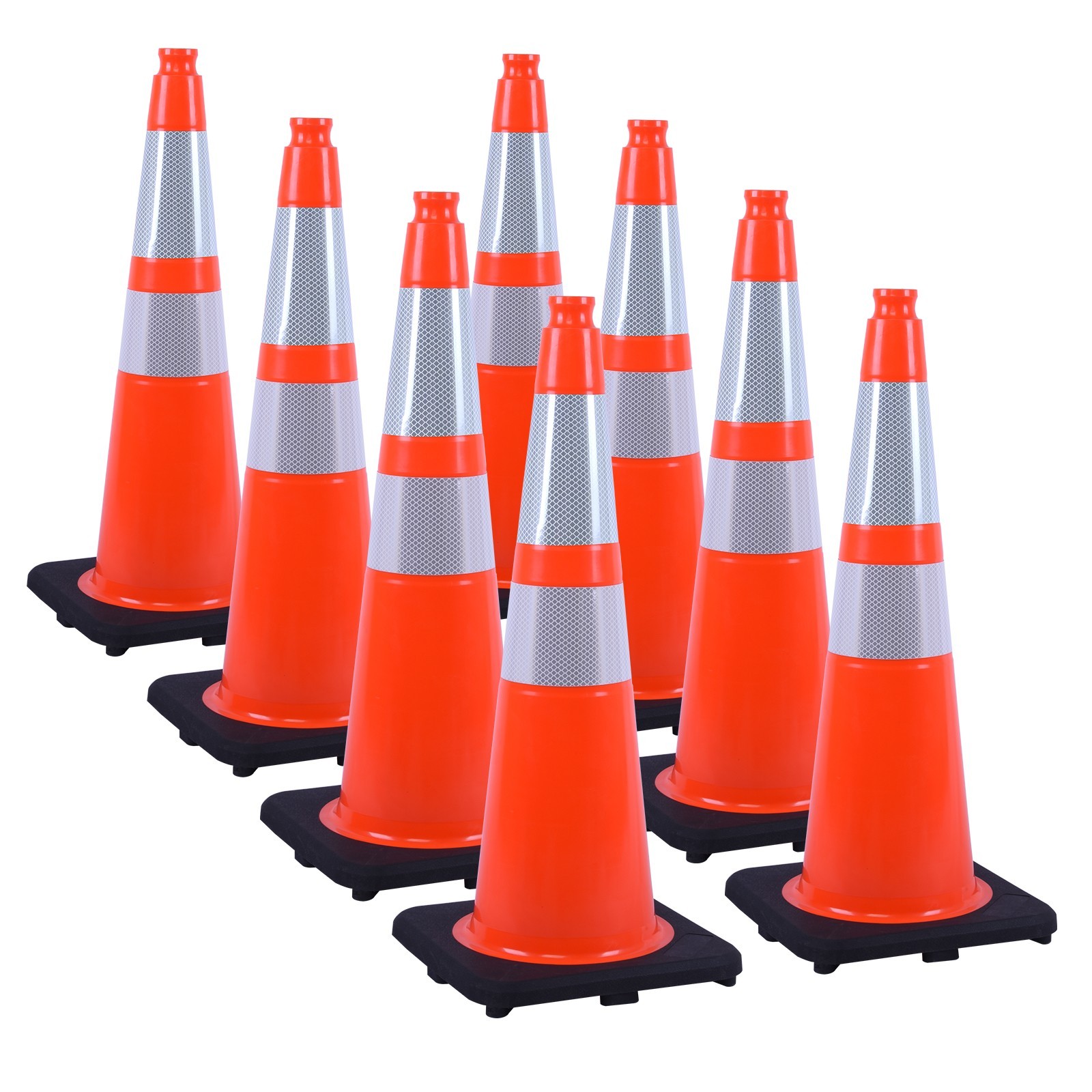 8PCS 28inch Orange Black Base Flexible PVC Traffic Cones with Reflective Collar