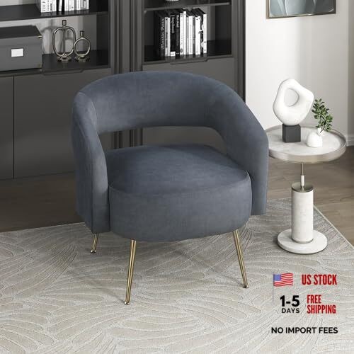 Mid-Century Modern Velvet Accent Chair with Open Back, Gold Metal Dark Gray