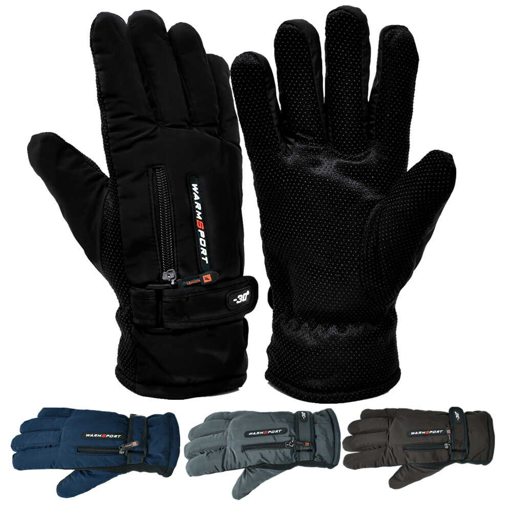 Men Insulated Fleece Thermal Waterproof Skiing Work Gloves Mittens with Pocket