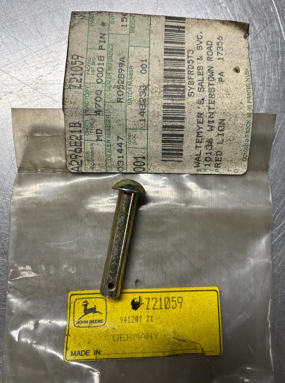 Z21059 GENUINE OEM John Deere Headed PIN