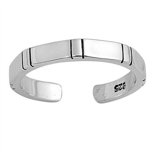 Bamboo Design Adjustable Toe Ring Genuine Sterling Silver 925 Height 3 mm
