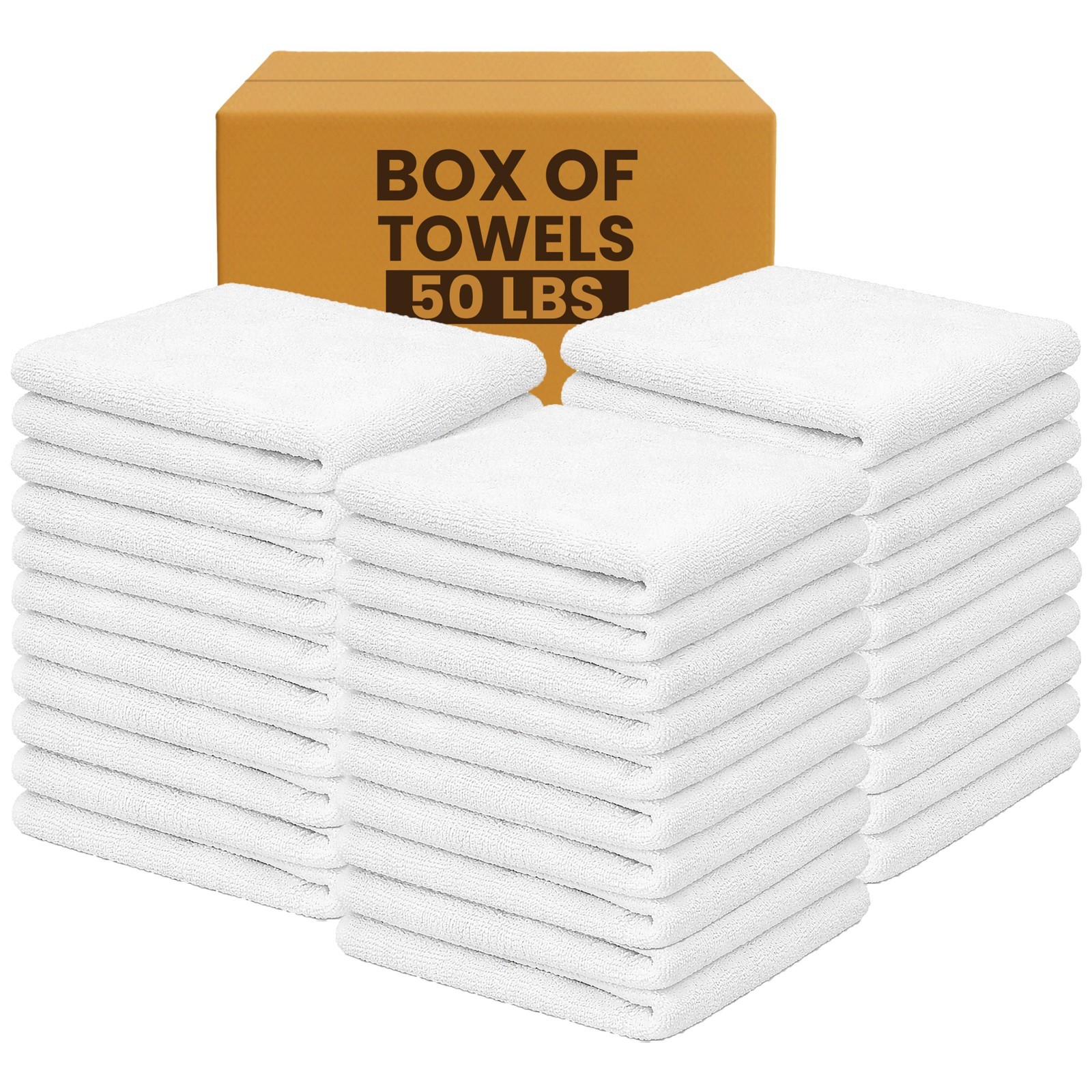 White Terry Bar Mop Towels Bulk - 50 LB Box Cotton Absorbent Rags for Kitchen