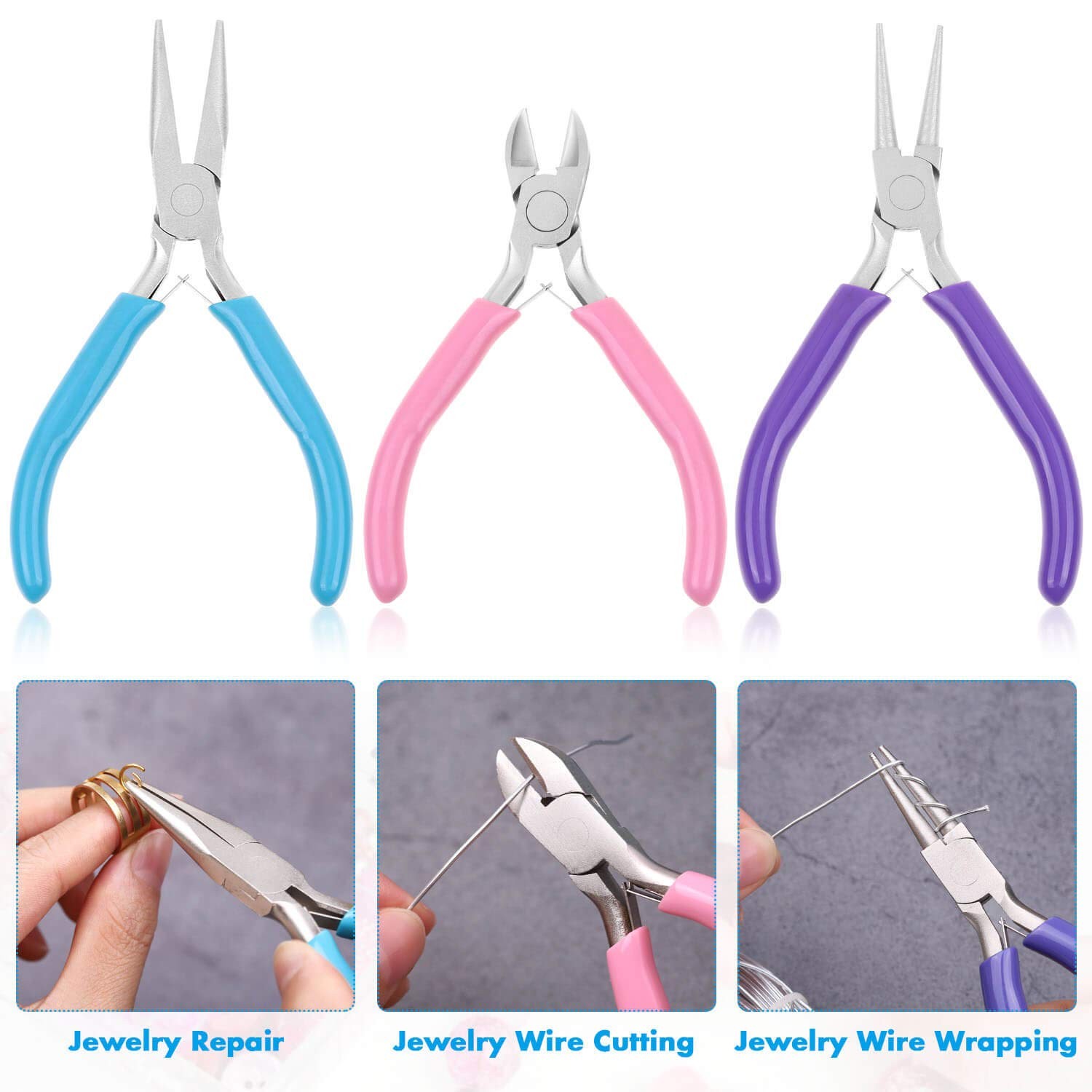 Jewelry Making Pliers Set: Needle, Chain, Round Nose & Wire Cutter Tools