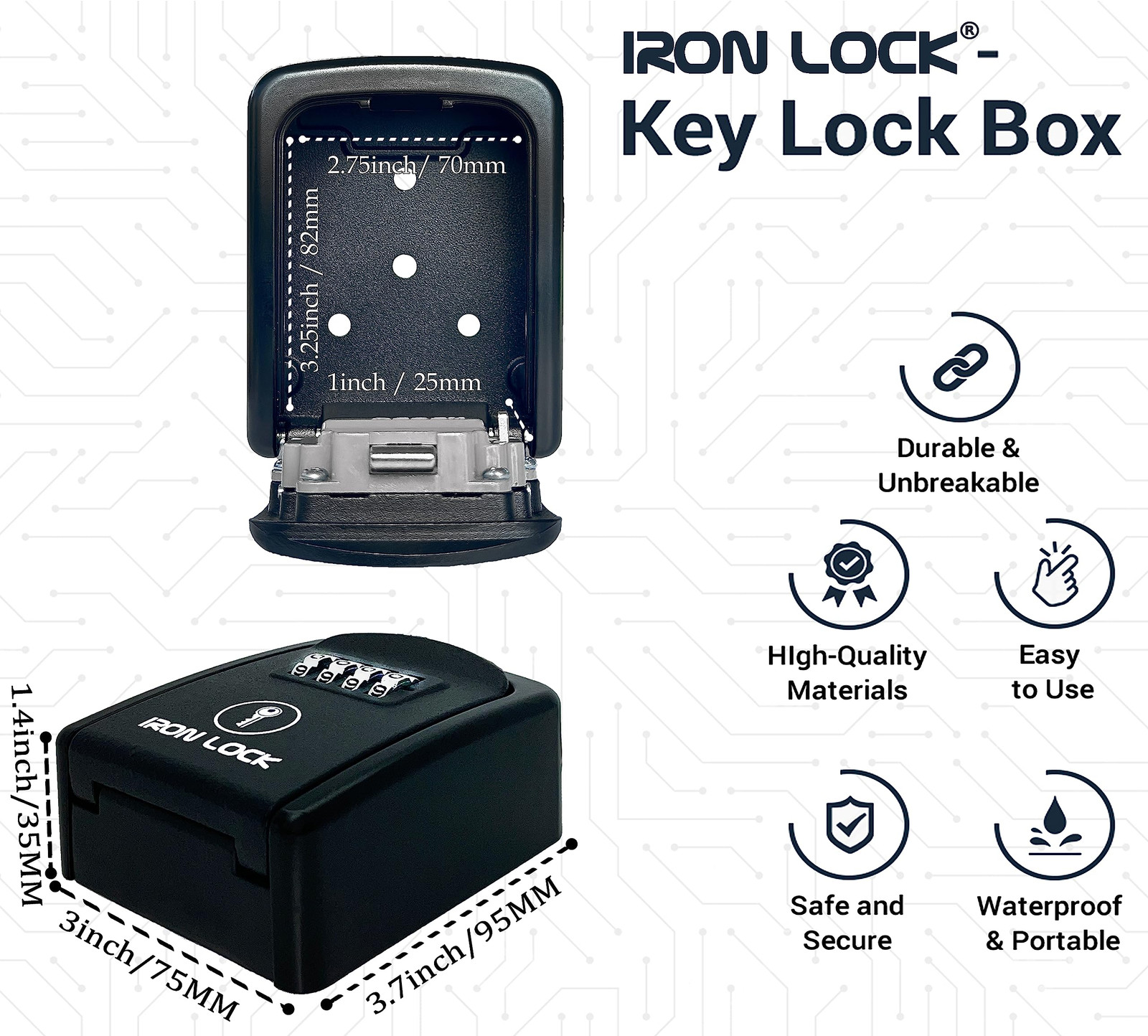 ® - Wall Mount Key Lock Box with 4-Digit Combination, Resettable Code, A B Sw...
