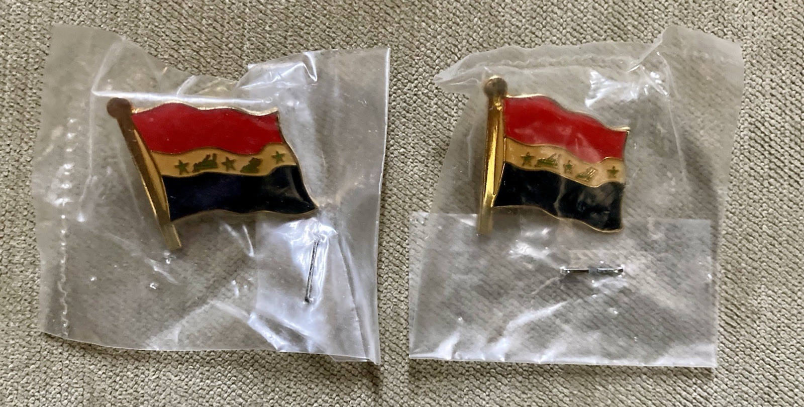 Original Saddam-era Iraqi Flag Pins From The 1990s•Set Of Two (2)•MINT CONDITION