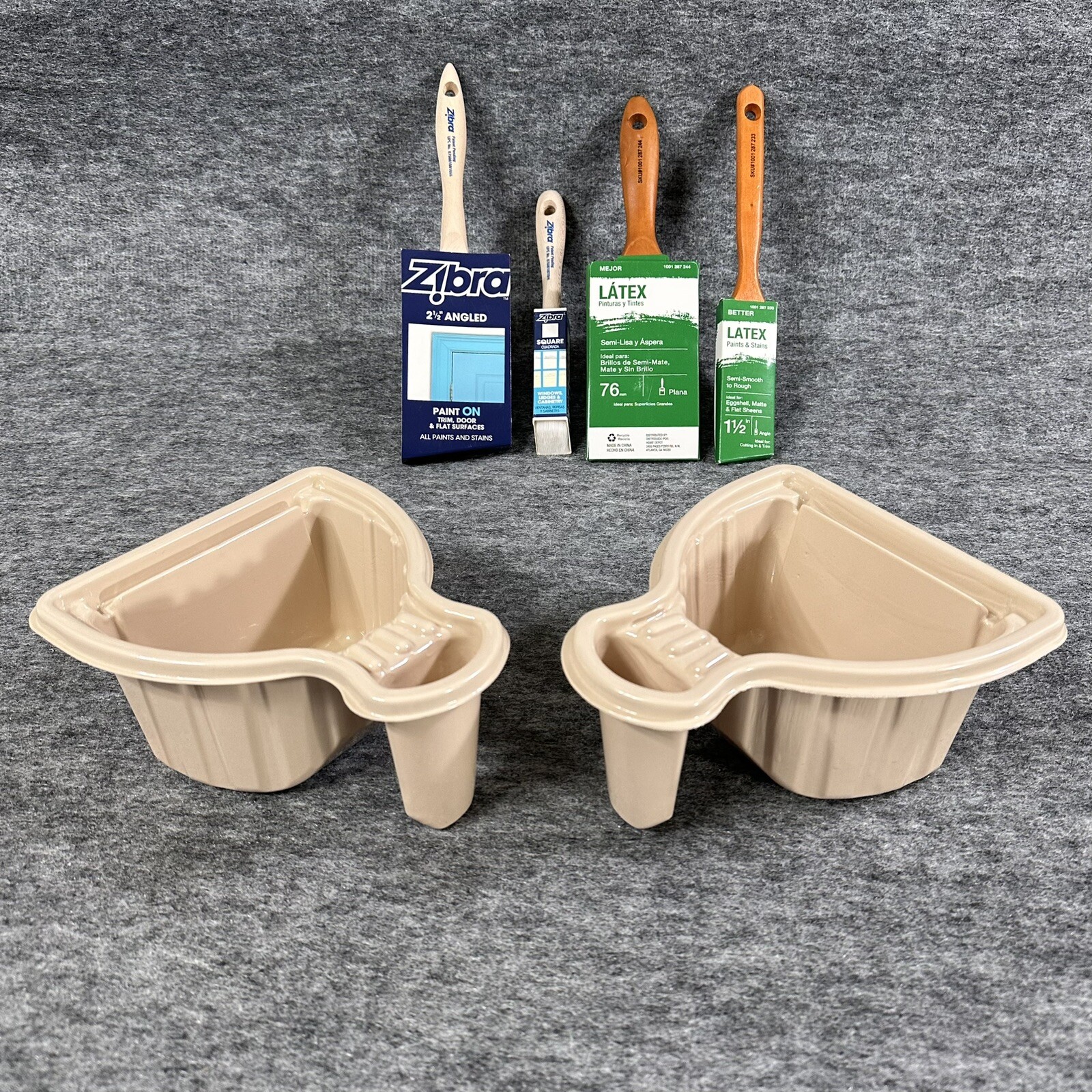 Lot of 6 Paint Brush Kit Zibra 2 1/2" Angled Trim Doors Latex 3”  1 1/2”+ Square