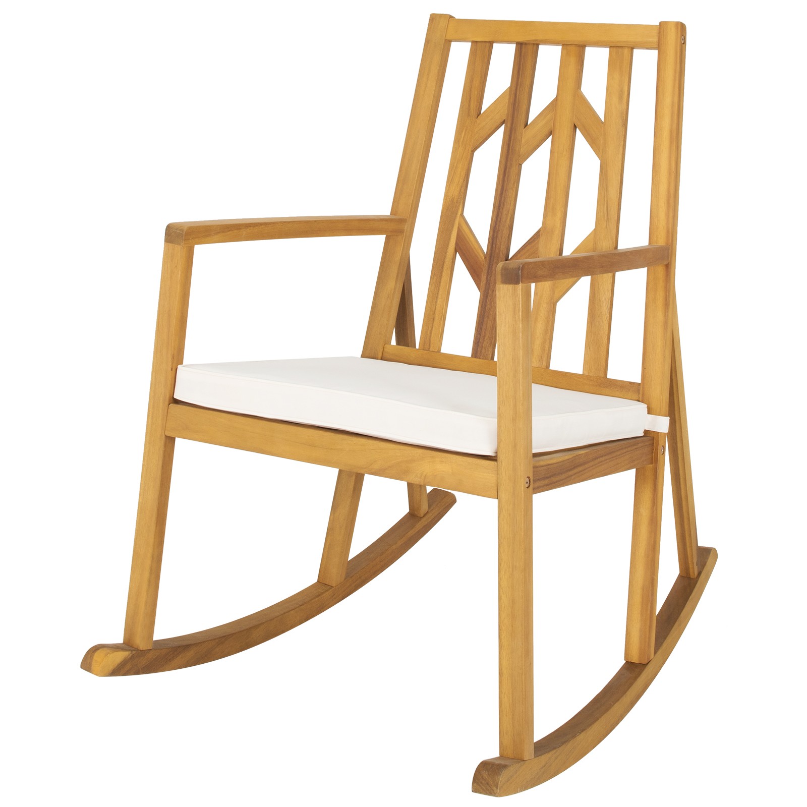 Patio 2 PCS Rocking Chair Acacia Wood Armrest Cushioned Sofa Garden Deck White