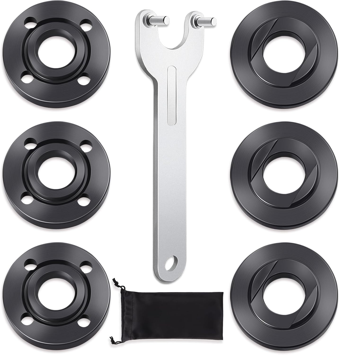 7PCS Angle Grinder Nut Flange Wrench, Premium Black, Silver