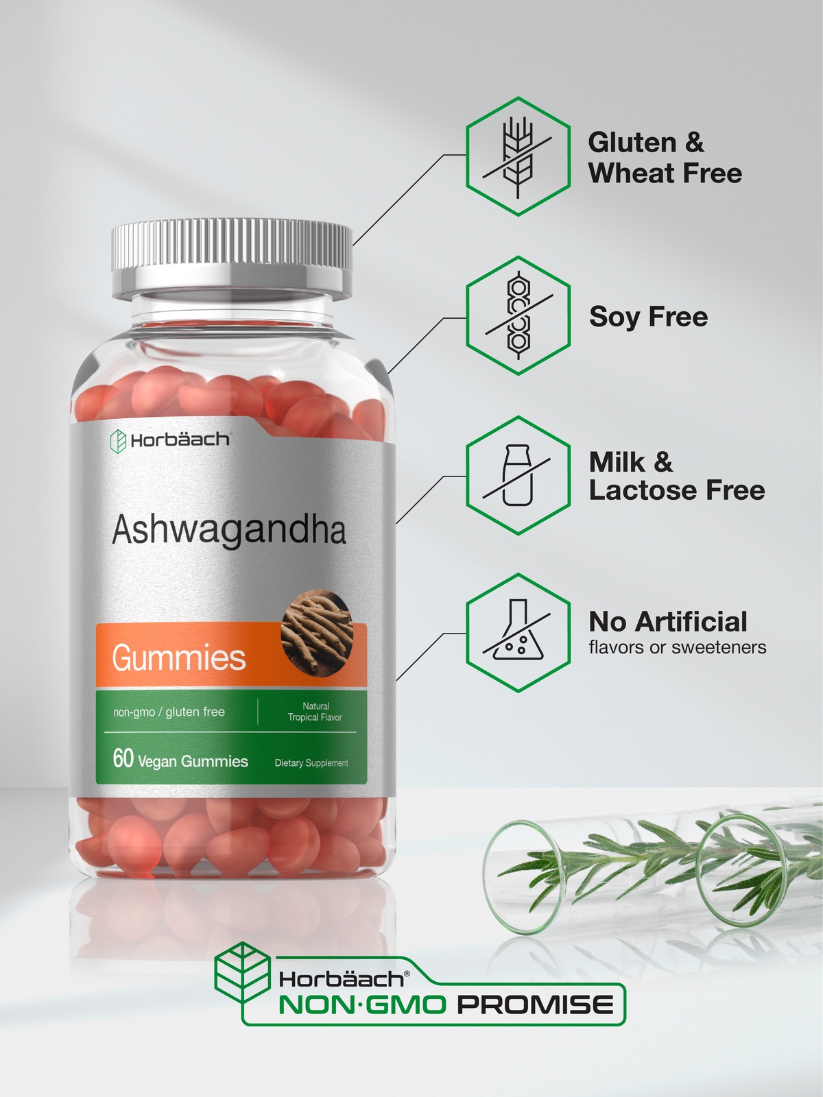 Ashwagandha Gummies | 60 Count | Vegan, Non-GMO | Tropical Flavor | by Horbaach